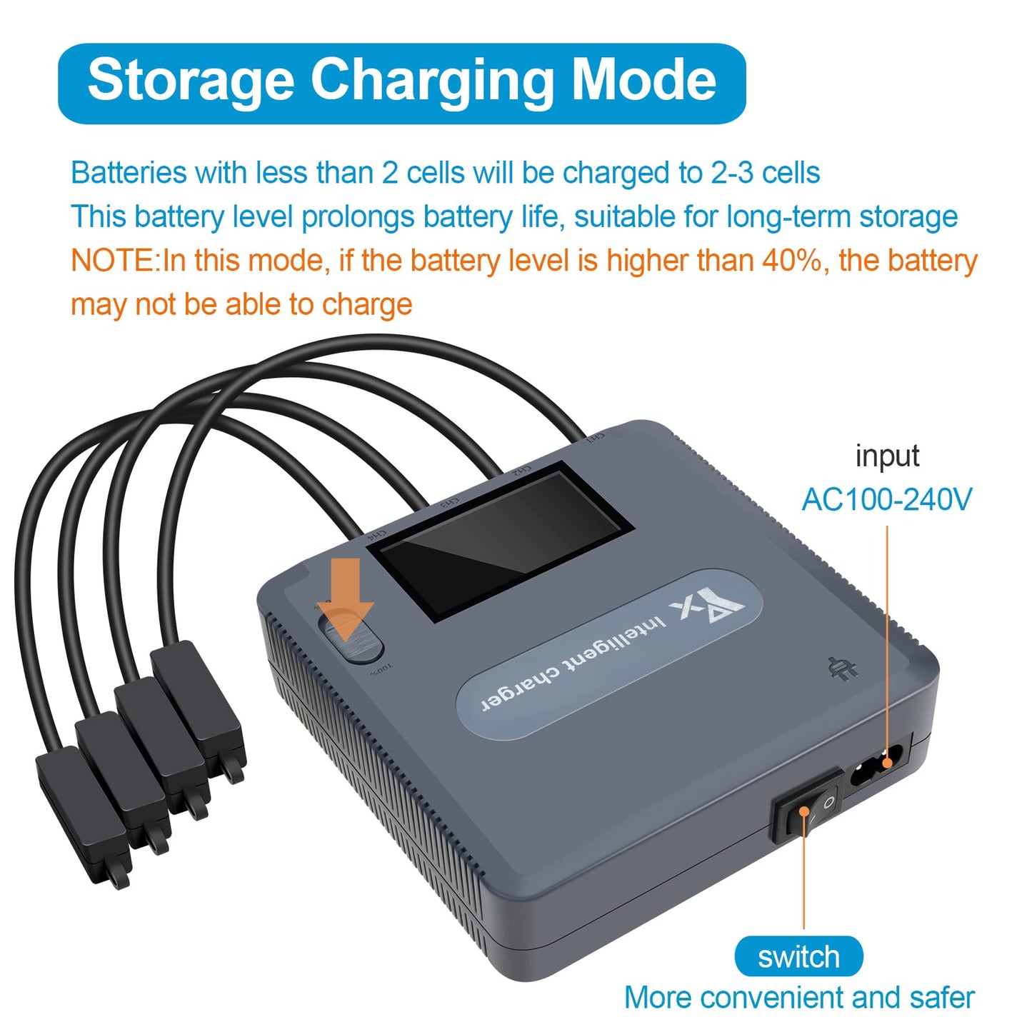 LYONGTECH LCD display battery charger for DJI Air 2S, Mavic Air 2 drone, charges 4 batteries and 2 USB ports simultaneously, 6 in 1 parallel battery charging station hub accessory.