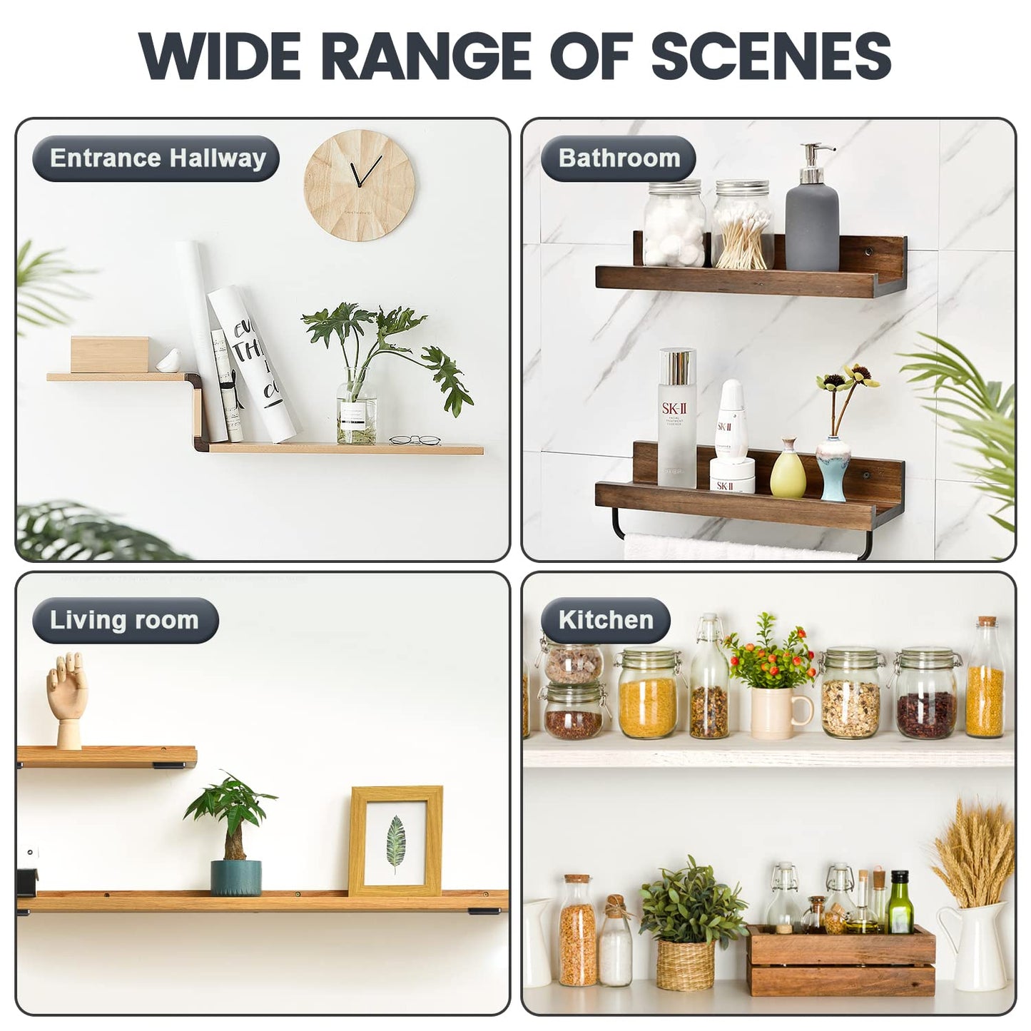 zhongko Shelf Bracket 6Pcs Heavy Duty Angle 6 Inch for Wood Plank Shelf Brackets Black Heavy Duty Metal L Shelf Bracket for Wall Mounted (Black, 6in-6pcs)