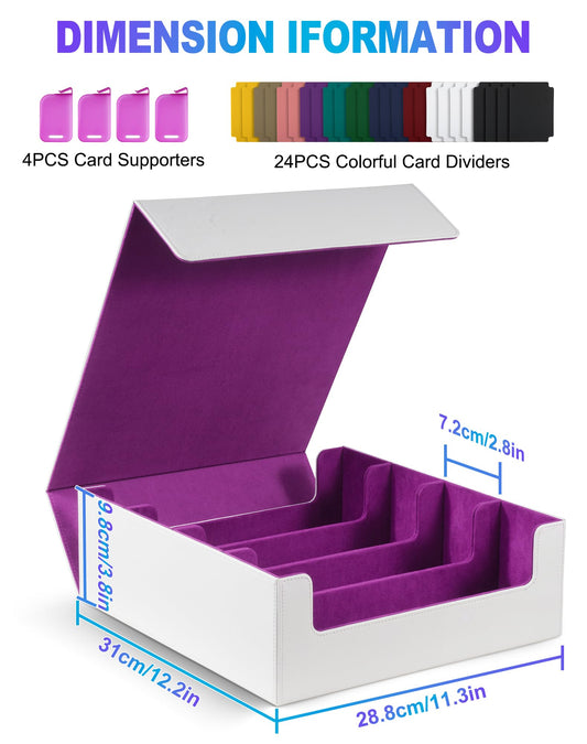 UAONO Card Storage Box for Trading Cards, 2400+ MTG Commander Deck Box with 24pcs colorful dividers, Card Case suitable for Magic TCG PTCG game cards (white & purple)