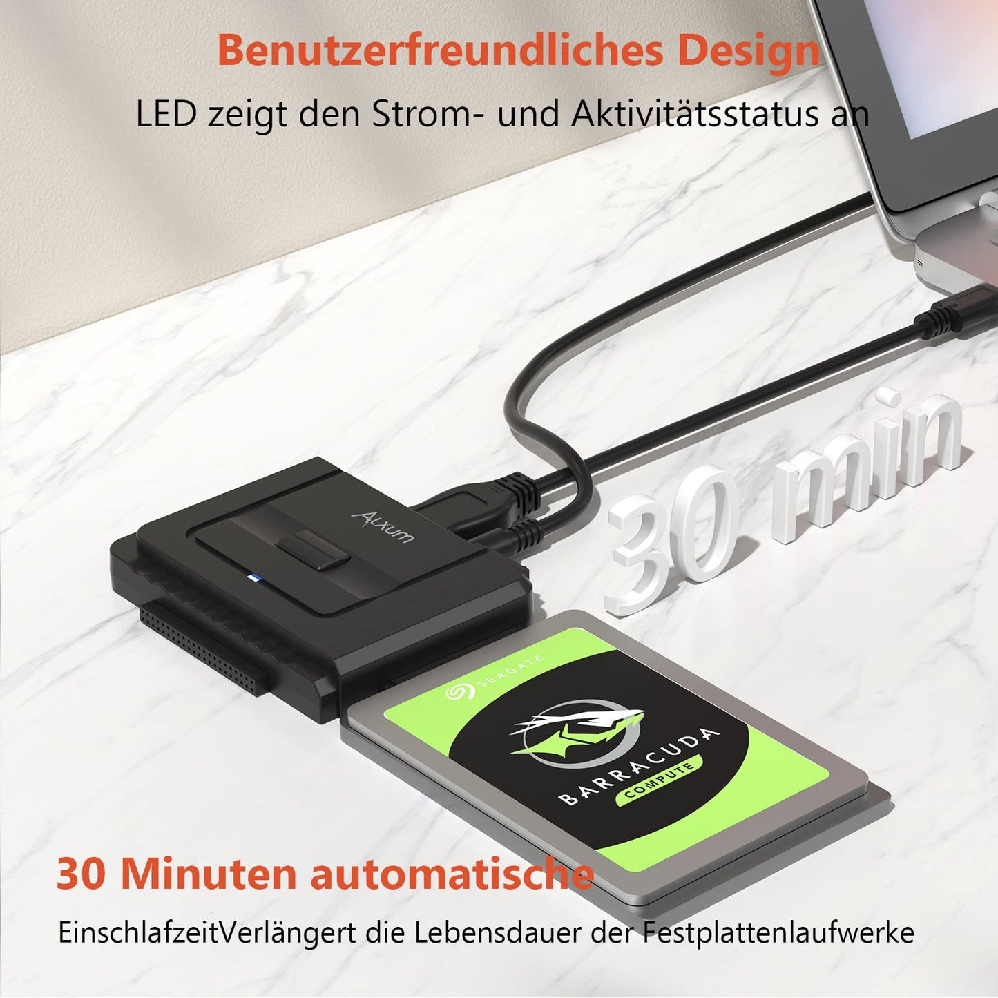 Alxum IDE SATA Adapter - 2.5/3.5'' SATA & IDE HDD Converter with USB 3.0 and Power Switch, 12V/2A Power Supply and USB-C Cable
