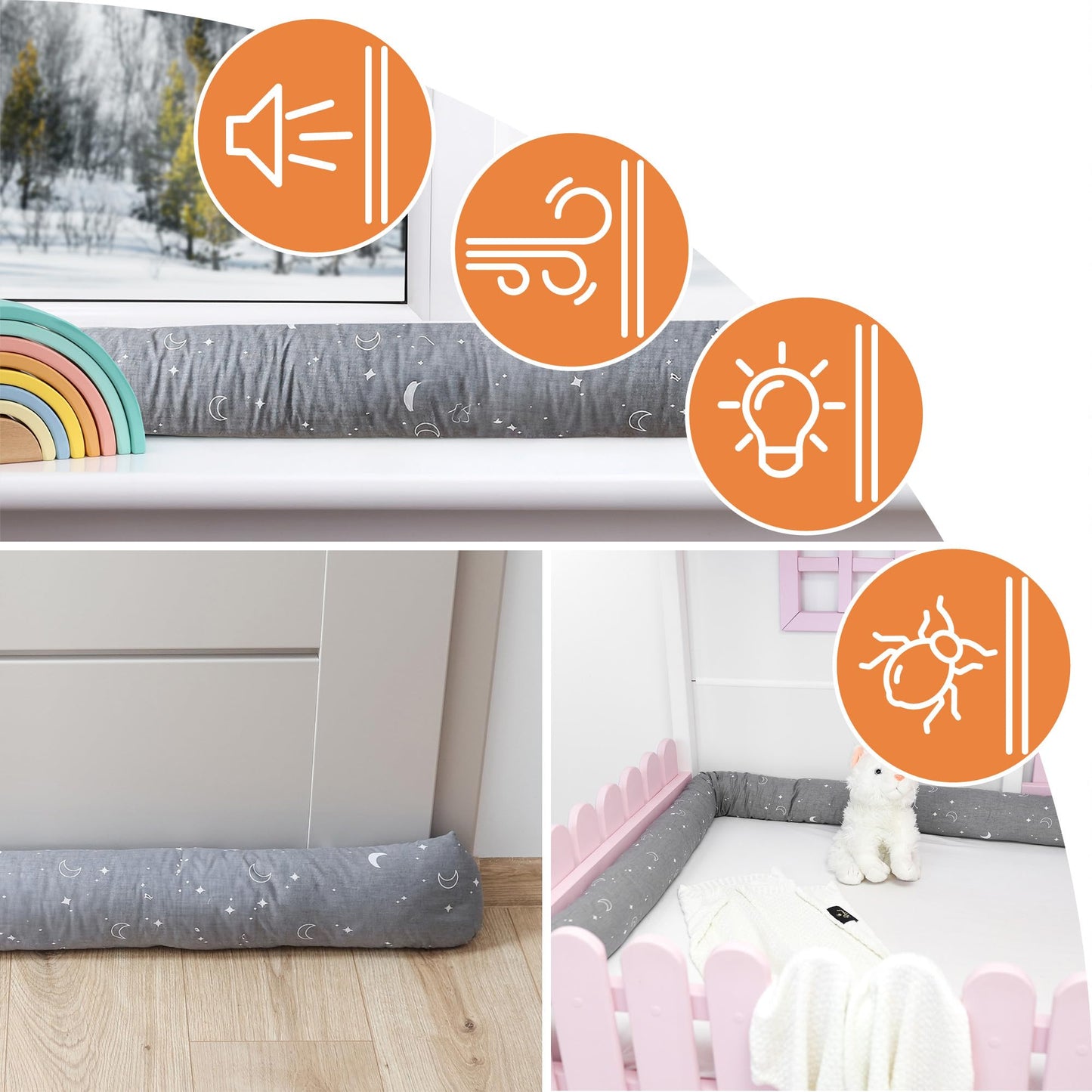 Totsy Baby Side Sleeper Pillow Bed Snake Body Pillow 400 cm Cotton - Long Pillow Bed Roll Sleep Pillow Neck Roll Pillow Oeko-Tex Certified Moon