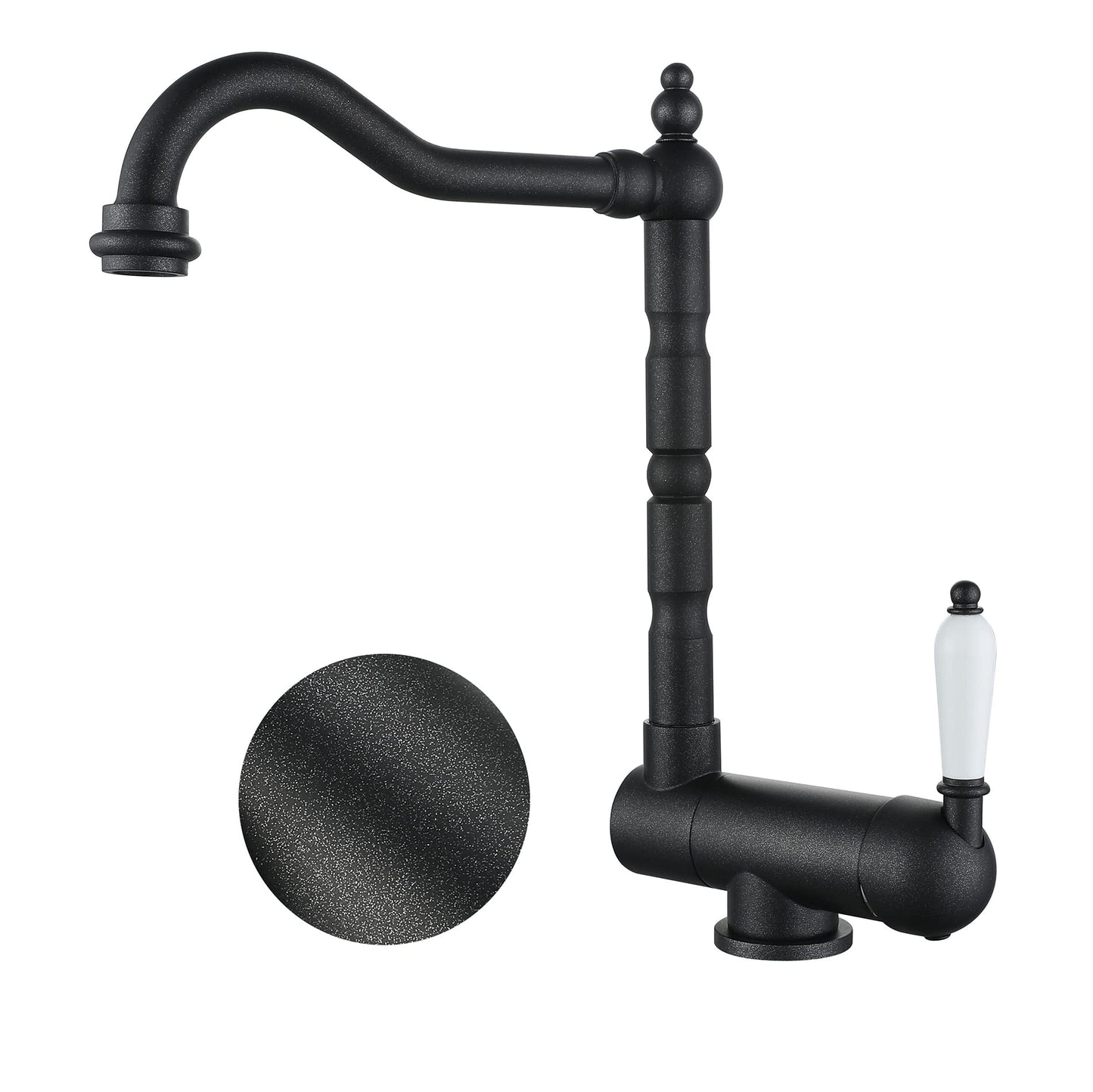 SJQKA Black Kitchen Faucet, Pre-Window Kitchen Tap Foldable 180°, Brass Single Lever Kitchen Mixer Tap 360° Rotatable (frosted/black)