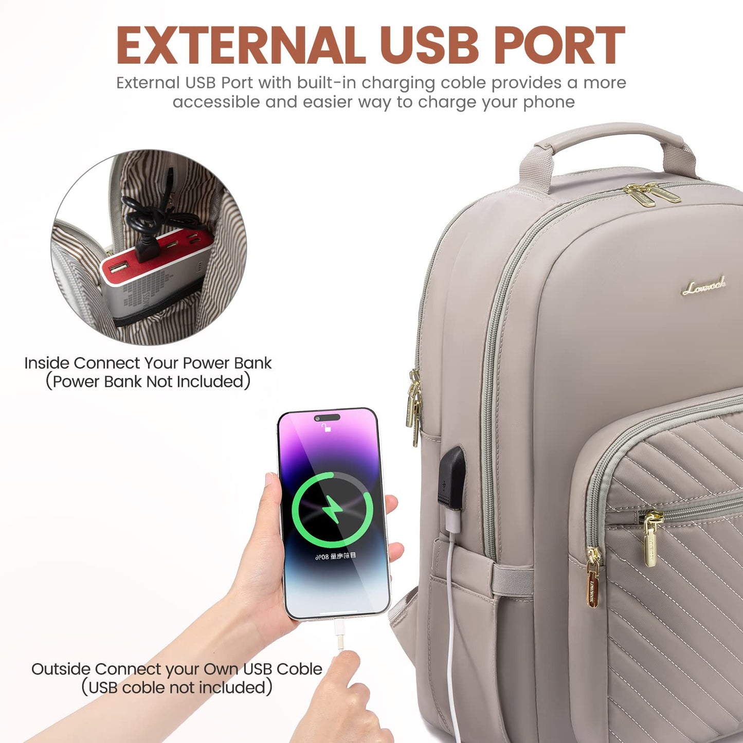 LOVEVOOK backpack for women, large 15.6 inch laptop backpacks waterproof daypacks with USB charging port, elegant work bag school backpack for girls teenagers for work business university travel