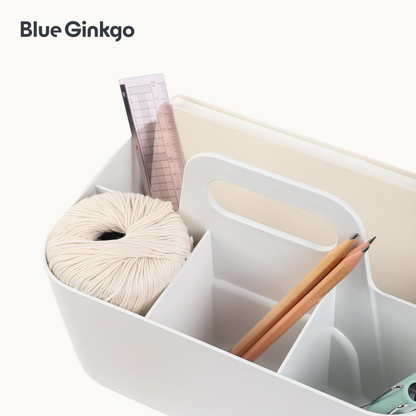 BLUE GINKGO Stackable Organizer Caddy - Portable storage from Korea for bathroom, office, crafting, or school supplies (Rectangular, White)