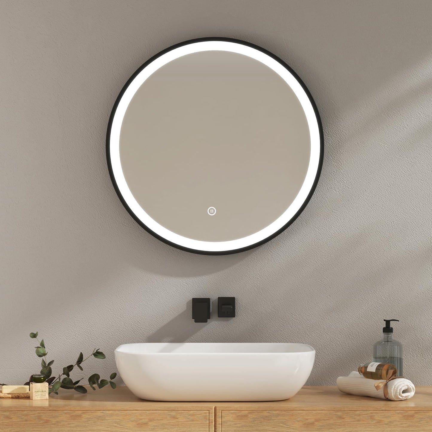 EMKE bathroom mirror with lighting 60cm round mirror with dimmable cool white light, memory function, touch, 3 hours automatic shutdown, round mirror energy-saving