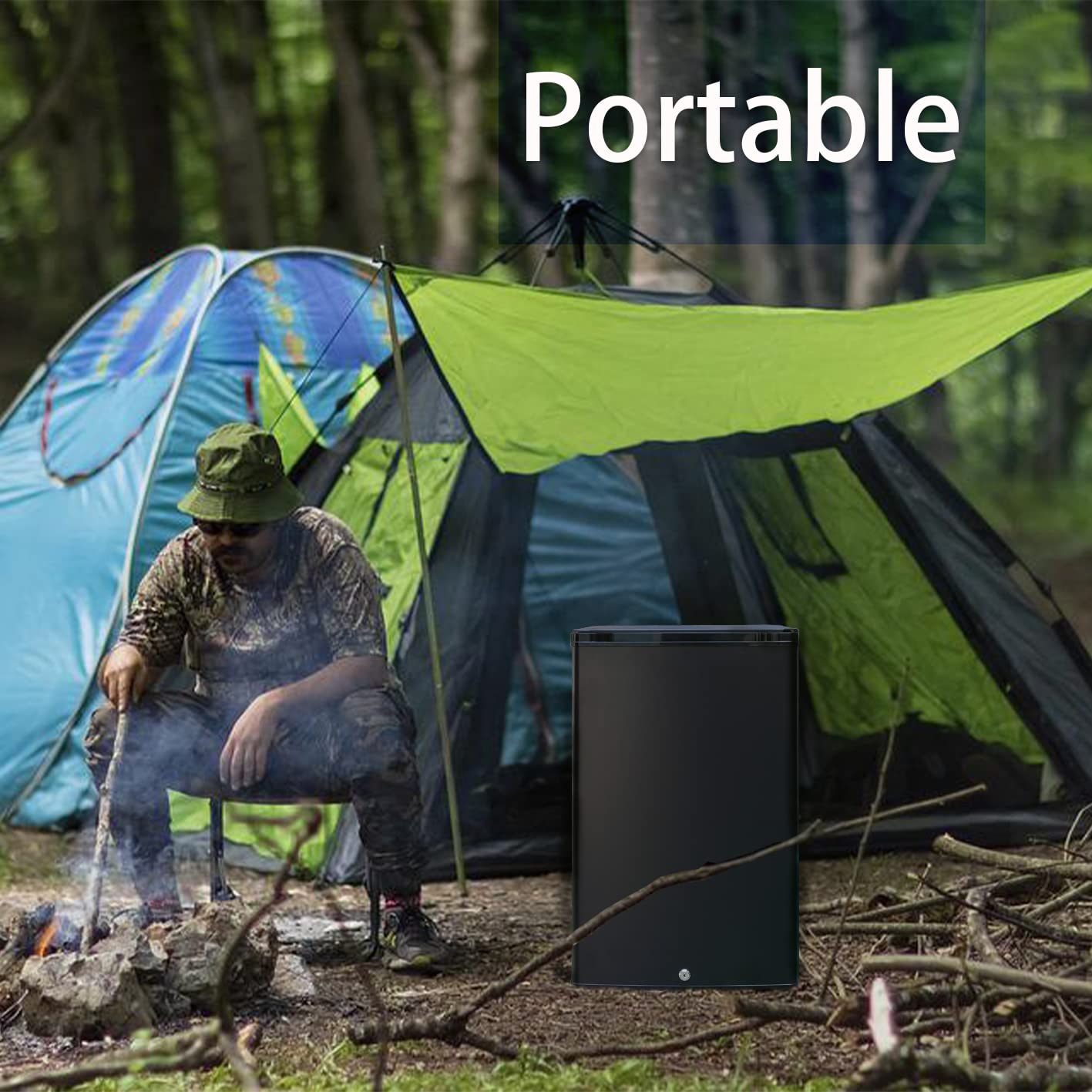 Techomey Camping Fridge 12V 230V, camping fridges, RV fridge for camping, car, room, easy installation and cleaning, black, 50L