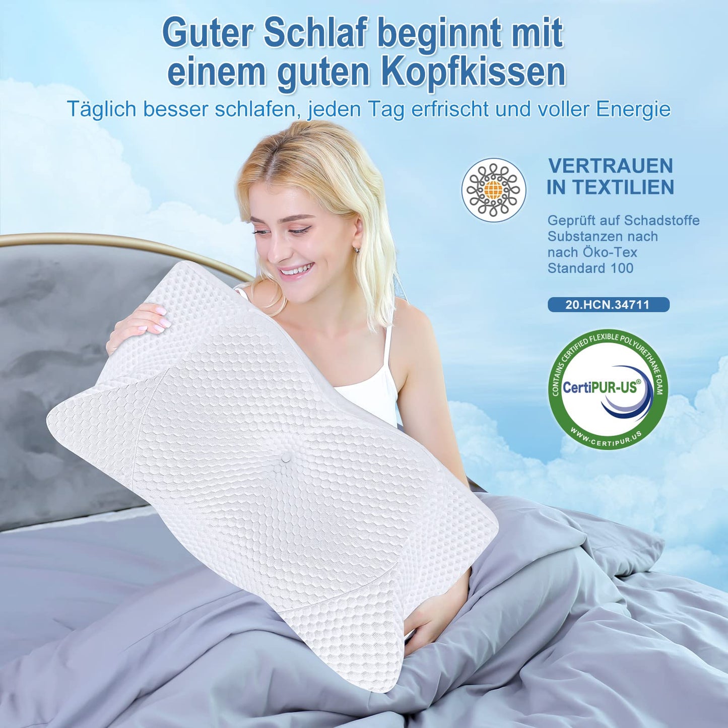 SAHEYER Memory Foam Pillow Neck Support Pillow, Ergonomic Orthopedic Pillow Side Sleeper Pillow Neck Pillow for Side, Back & Stomach Sleepers