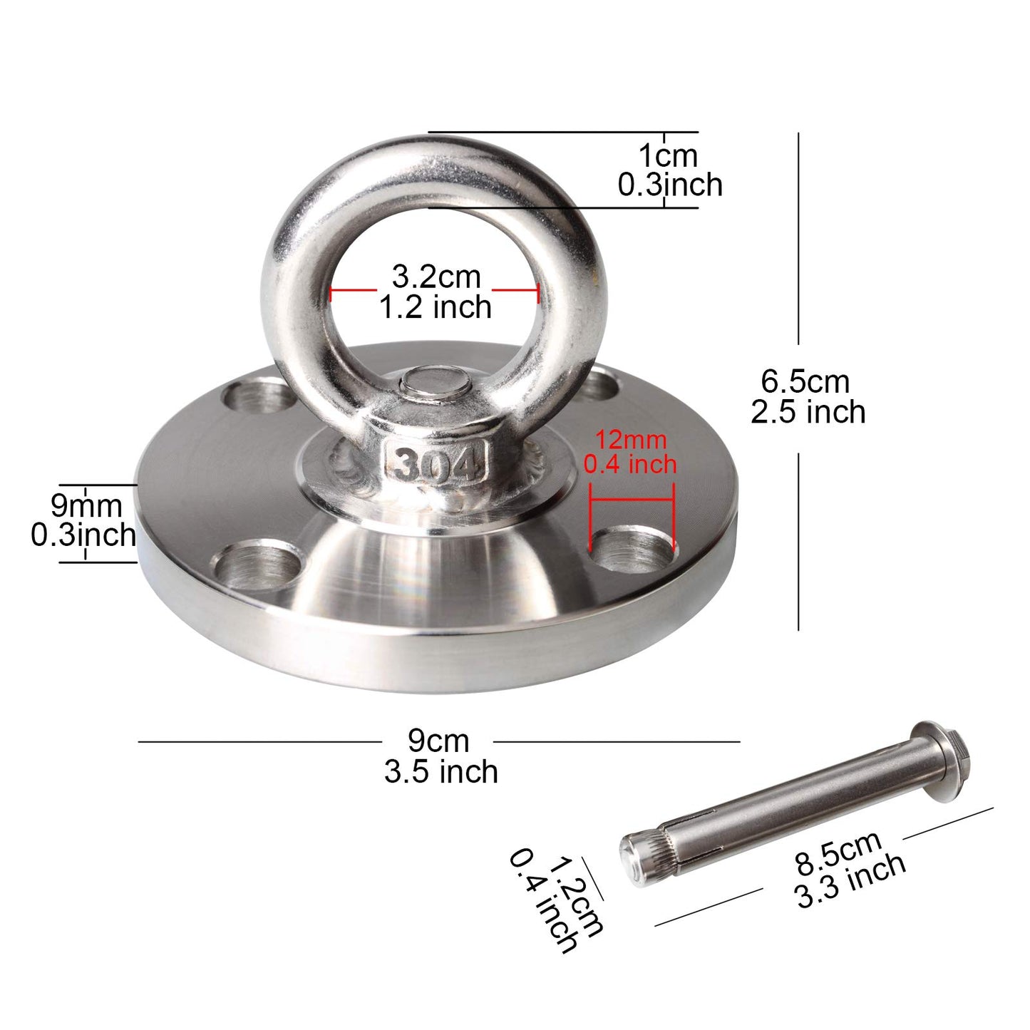 TSSS Heavy Duty Ceiling Hook, 304 Stainless Steel, up to 500kg static weight capacity. Ceiling mount for hanging chairs/hammocks/punching bags with anchor bolt.