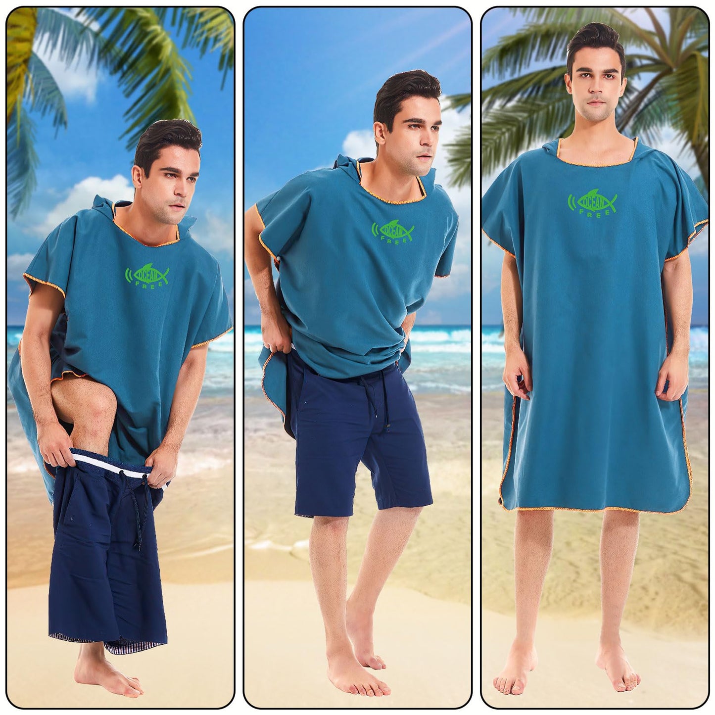 QKTYB Surf Poncho for Men and Women, Changing Robe Beach Adults Microfiber Lightweight and Quick Drying Towel Poncho Changing Poncho for Swimming Beach