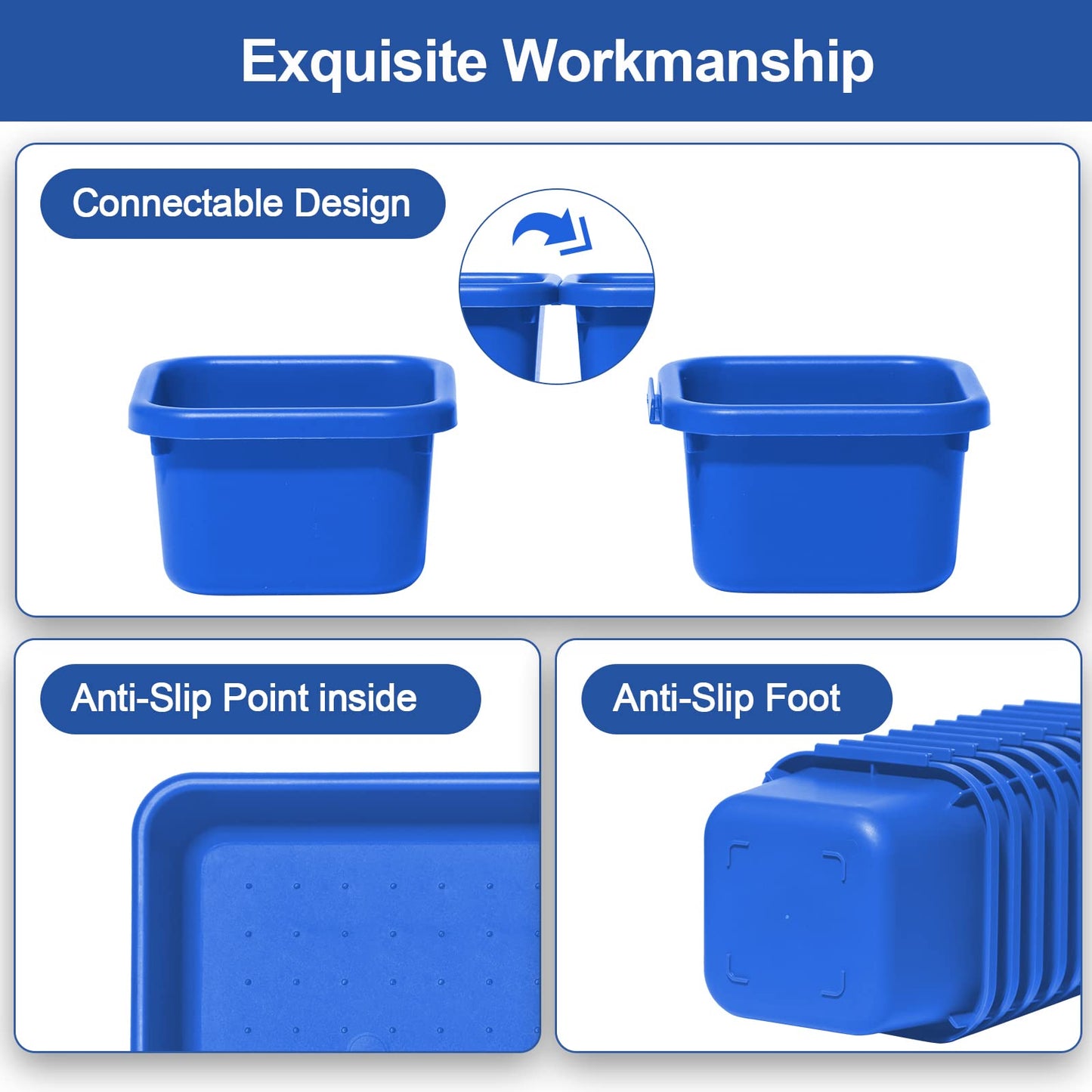 Haobin desk drawer organizer, interlocking, blue