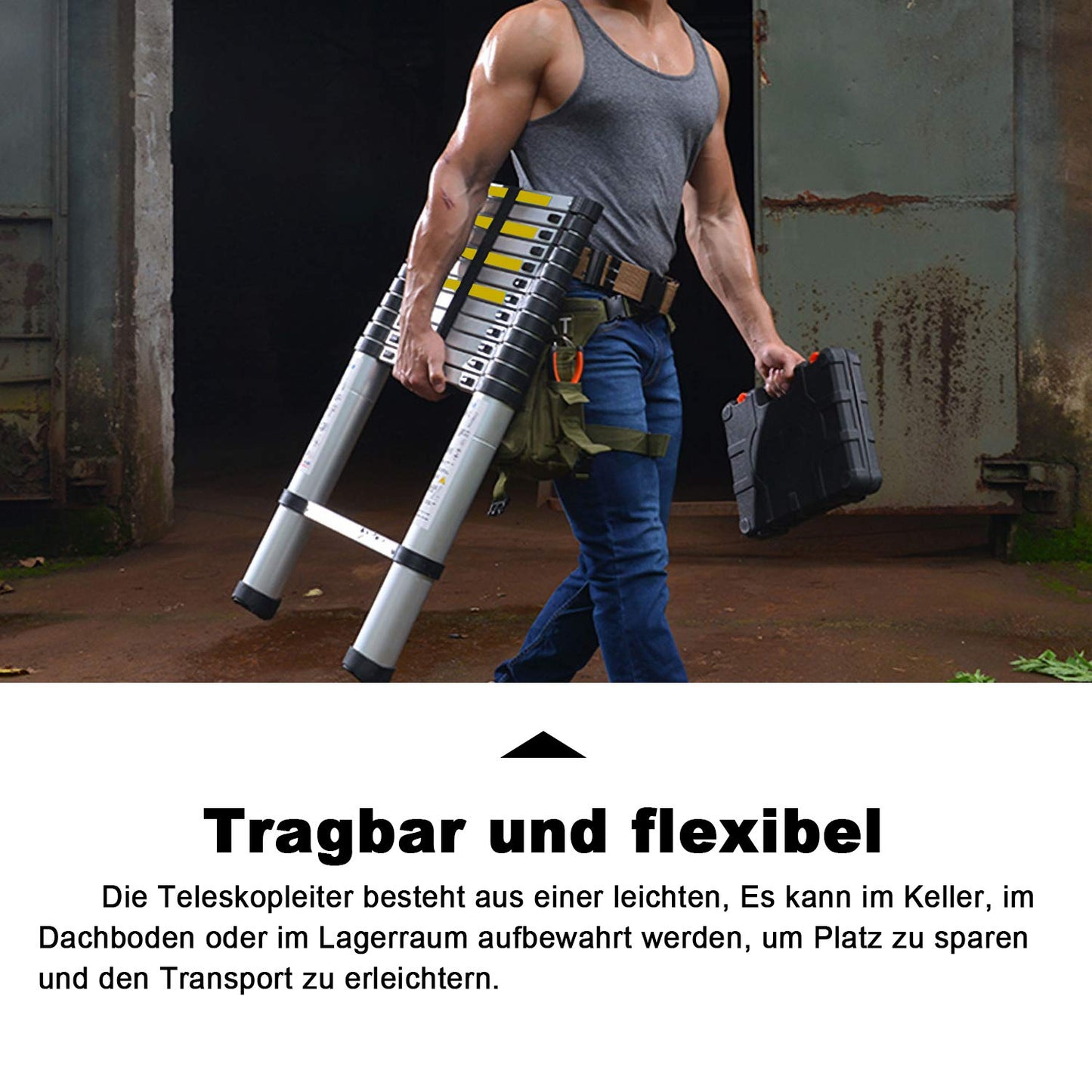 Owlike 4.4M Telescoping Ladder - Non-slip Multifunctional Ladder 150 kg Load Capacity - Aluminum Ladder Household ladder for house repairs decoration wall painting - Extendable Stepladder - Foldable Ladder