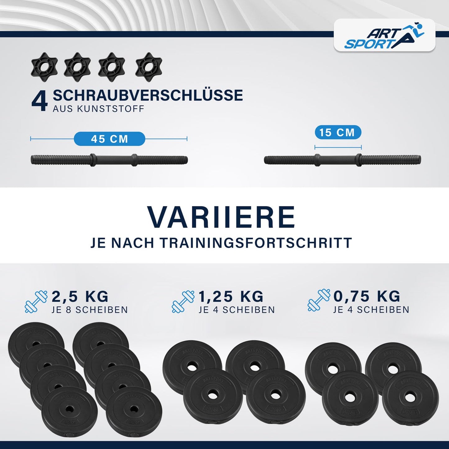 ArtSport 2er dumbbell set 30kg - dumbbell set with 2 dumbbells, 16 weight plates, and star locks - strength training dumbbell set dumbbell