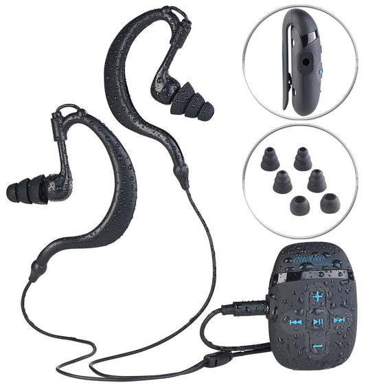 auvisio MP3 player waterproof: Waterproof sports MP3 player DMP-450.x8 with 8 GB storage, IPX8 (wireless waterproof MP3 player, swimming MP3 player, waterproof headphones)