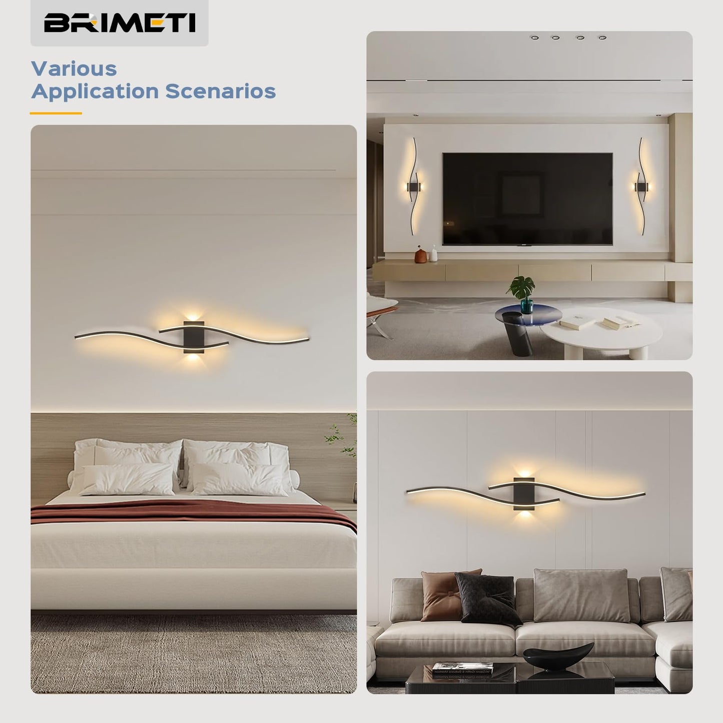 BRIMETI LED wall light Black 100CM Long Indoor Wall Lamp 21W Aluminum 230V Modern hallway light Three-color 3000K/4000K/6000K Wall lighting 1500lm, for living room bedroom hallway staircase kitchen