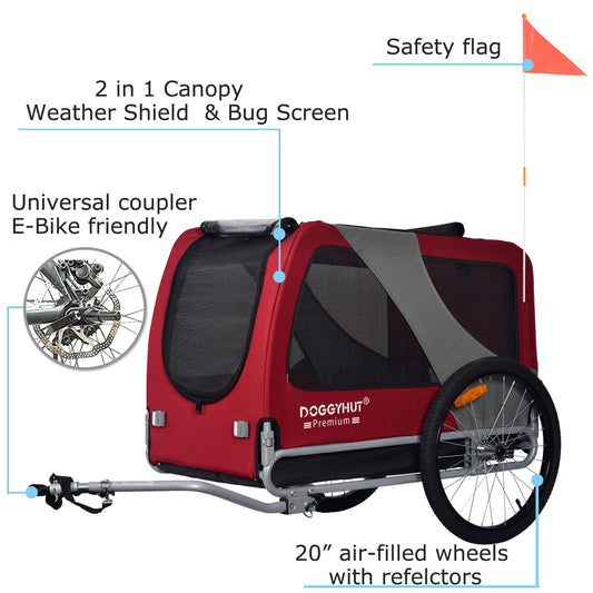 DOGGYHUT® Premium XL Dog Bike Trailer up to 45 kg Bike trailer for dogs Dog trailer for bicycles large dogs 80103 (RED/BLACK)