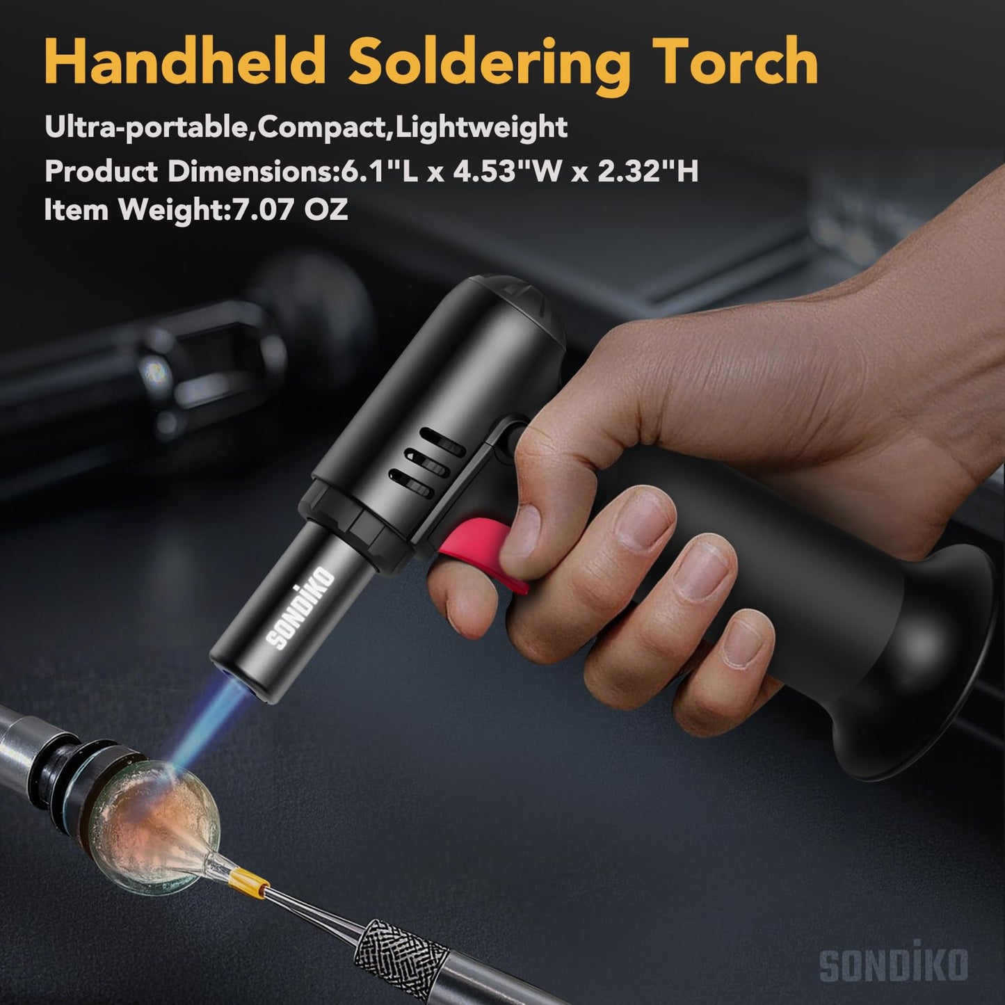 Sondiko Flambé Torch with Fuel Gauge S907, Refillable Bunsen Burner for Kitchen, Pastry, Desserts, Camping (Butane not included)