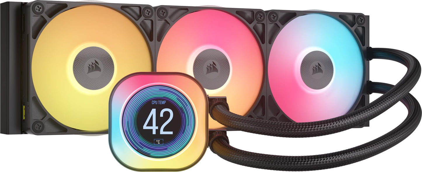CORSAIR iCUE LINK Titan 360 RX LCD CPU Liquid Cooler - 360mm AIO - FlowDrive Cooling Engine - Intel LGA 1851/1700, AMD AM5/AM4 - 3X RX120 RGB Fans - iCUE LINK System Hub Included - Black