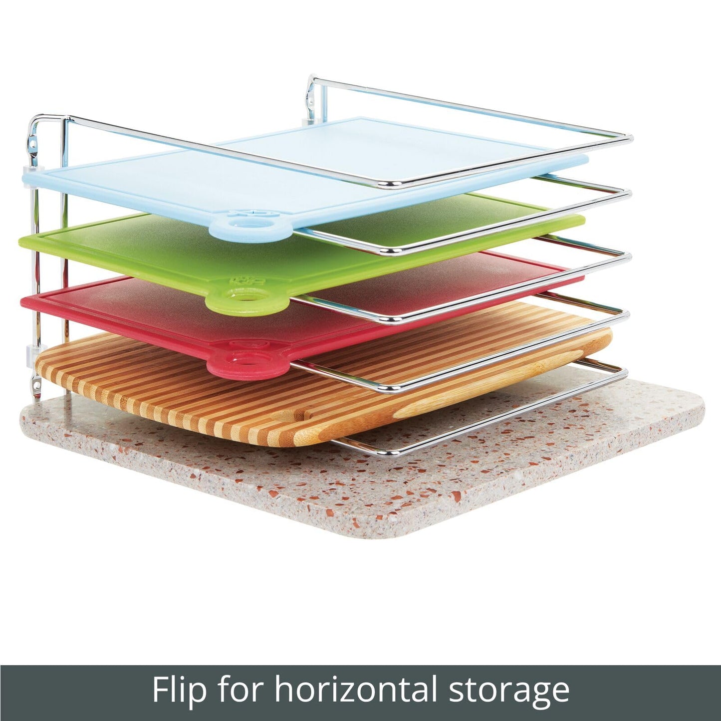 mDesign metal dish rack for baking trays - compact pot lid holder for kitchen cabinet - space-saving stand for cookware - silver-colored.