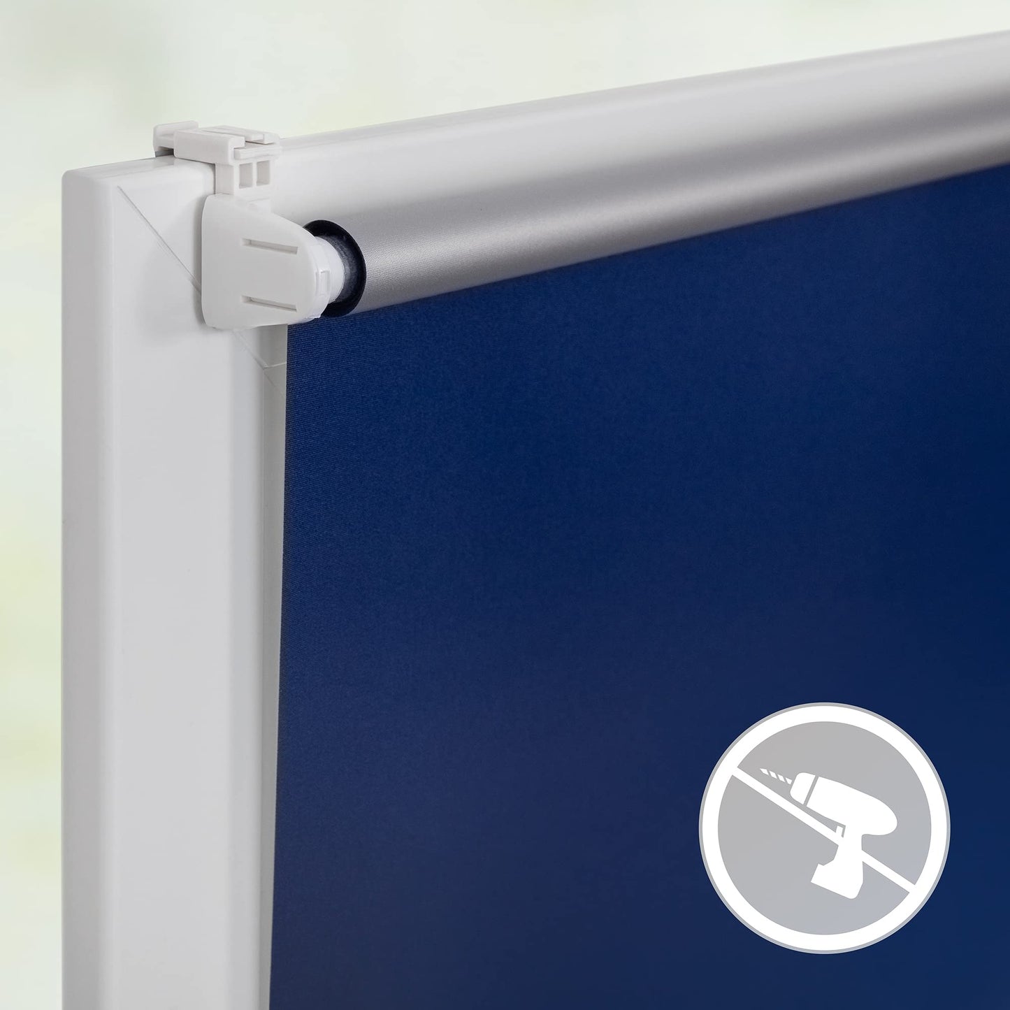 Light-filtering roller blind without drilling, clamp fixing, blackout blind, heat protection, privacy screen, wall mounting, ceiling mounting, blind for windows and doors Blue, W95 x H150 cm.