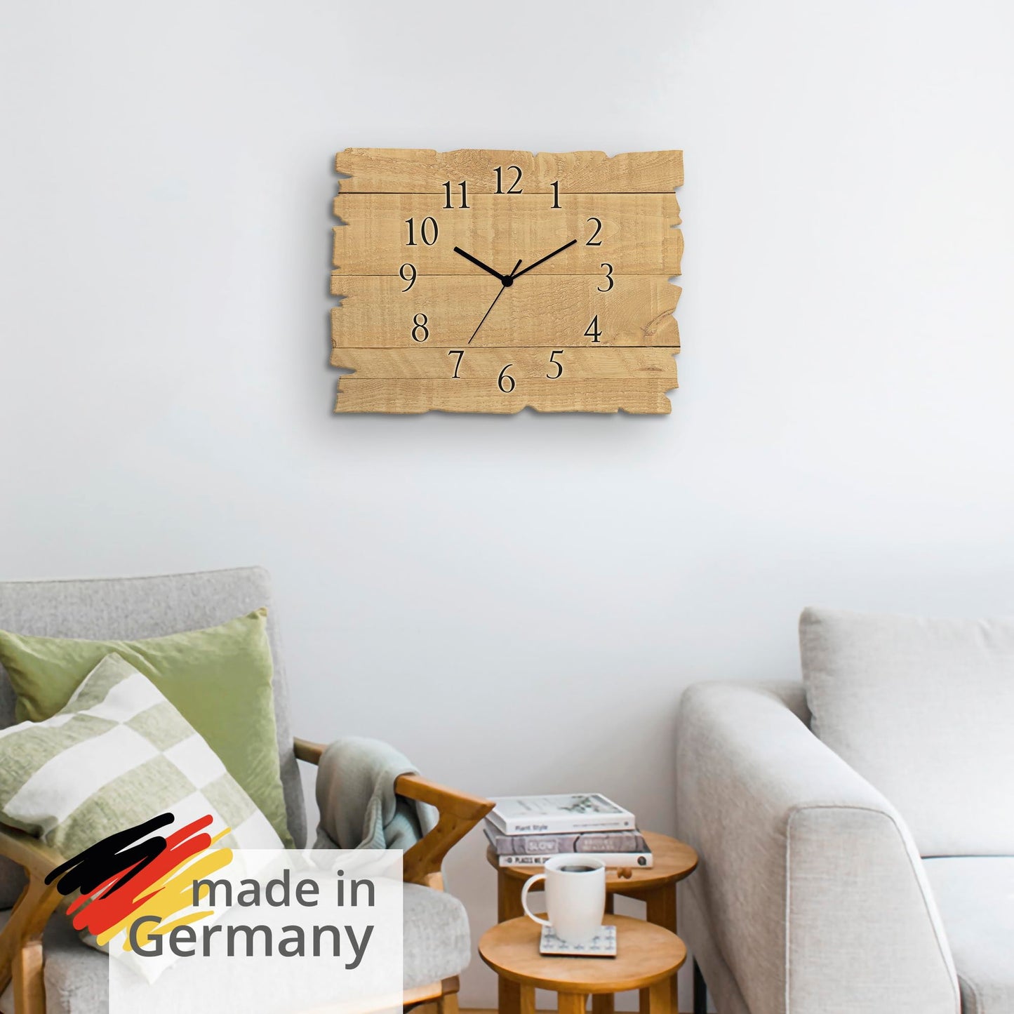 ARTLAND wall decoration wall clock without ticking noises made of wood quartz clock silent 40x30 cm rectangular pattern rustic country style light brown U1UM