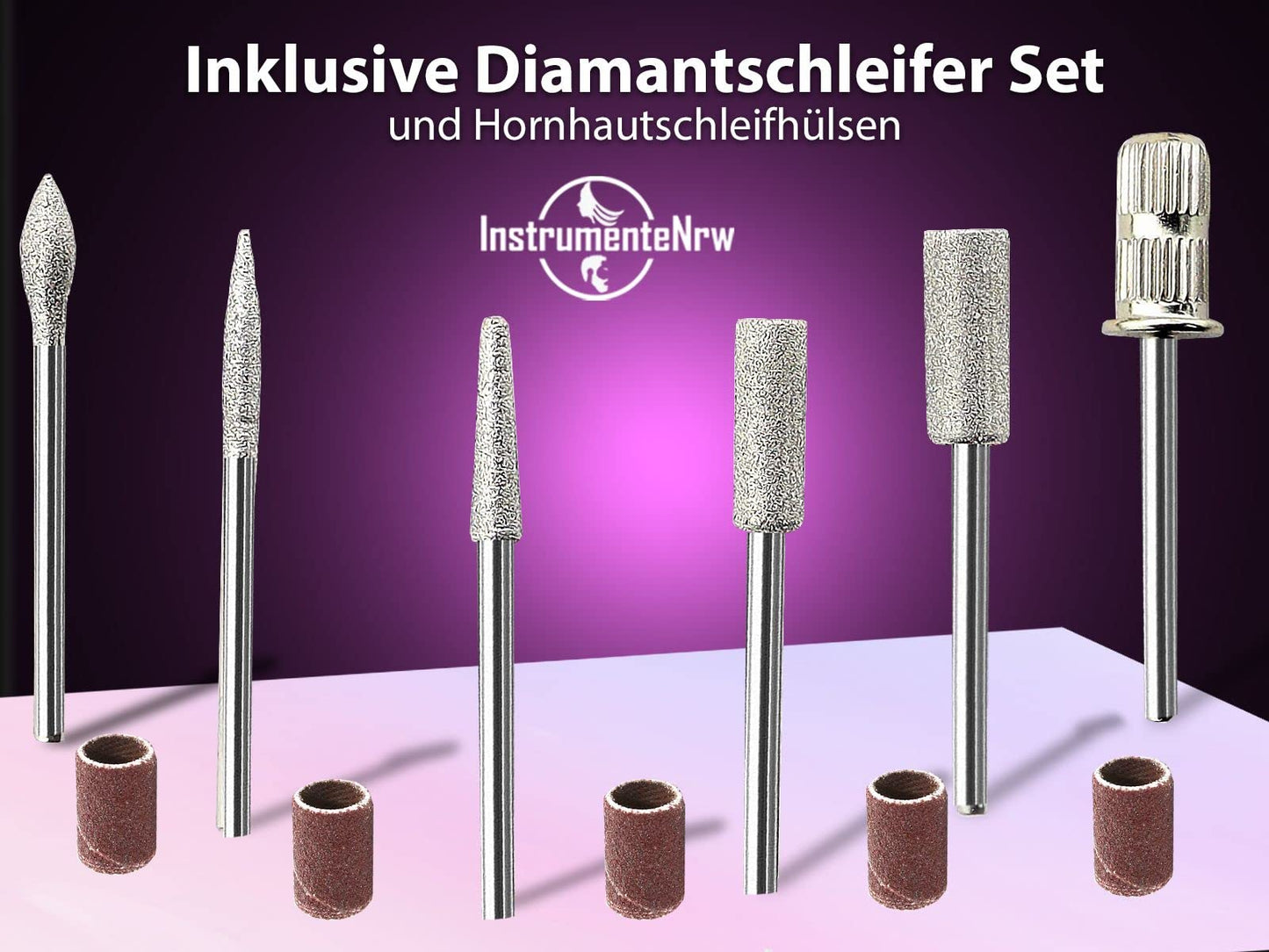 InstrumentsNRW Foot care device Callus remover Special foot care set for milling pedicure as a set with diamond grinder and sanding caps