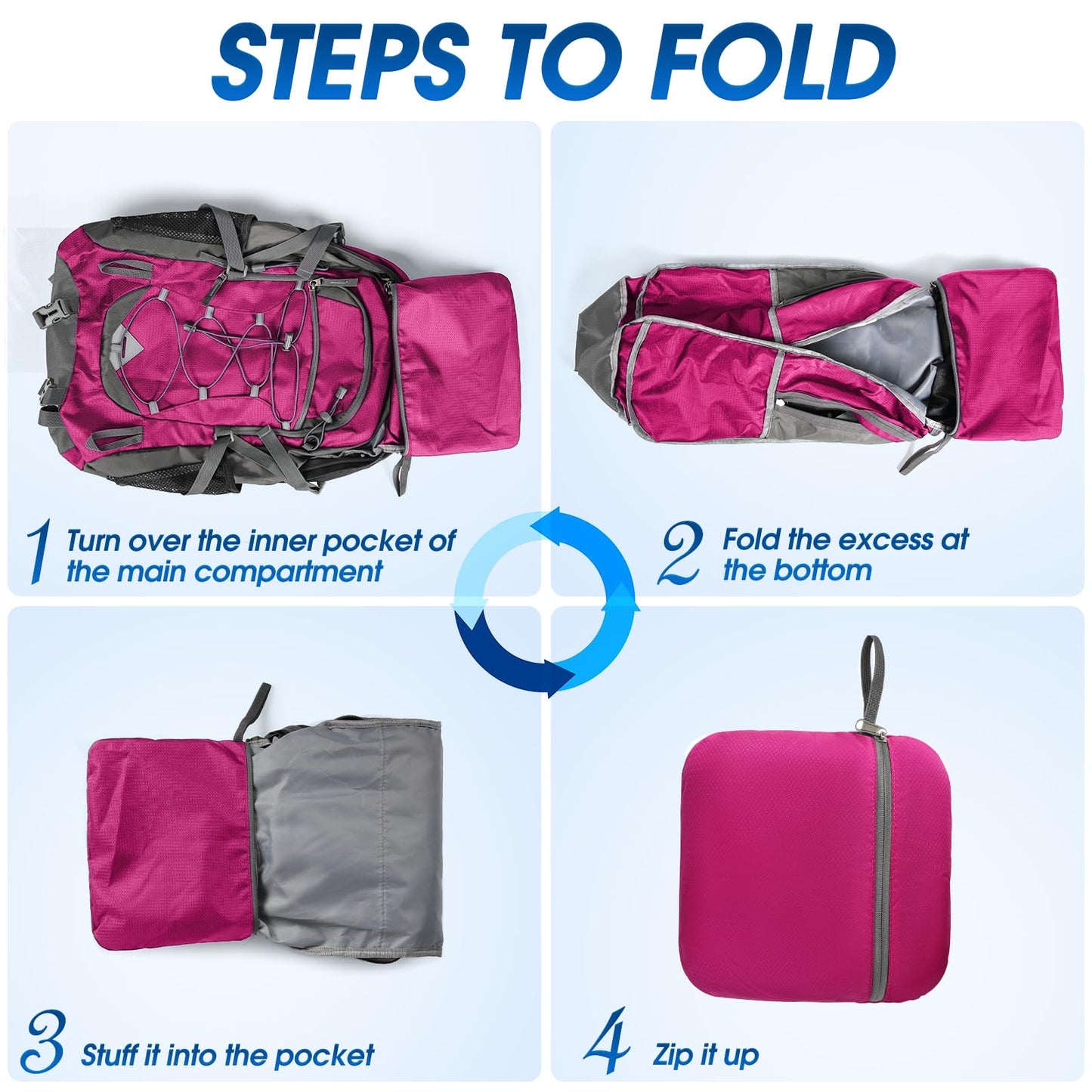 IGOLUMON hiking backpack for men and women, 40L waterproof and lightweight. Foldable for travel, with reflective strips for cycling, climbing, hiking, and sports. (Rose)