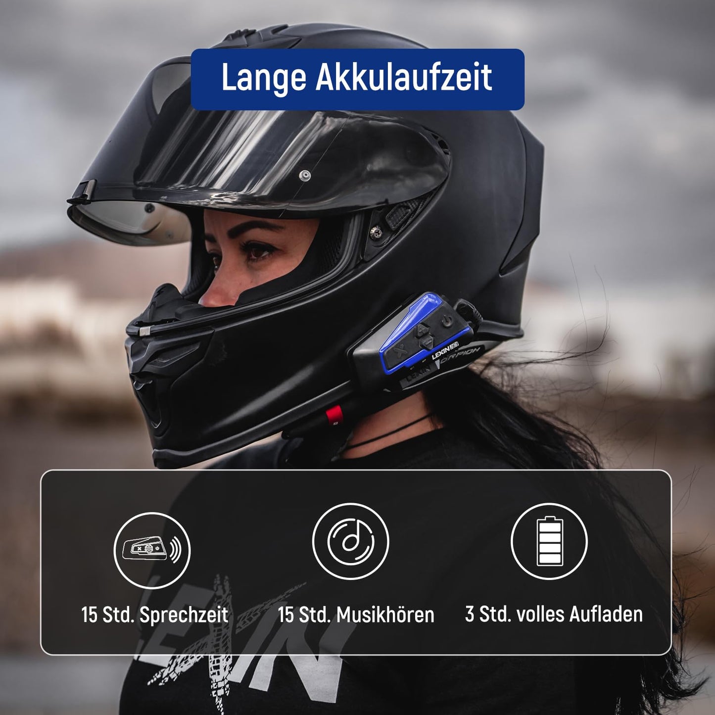 LEXIN B4FM Motorcycle Intercom, Helmet Headset for up to 10 riders with 2000m range, DSP and CVC noise cancellation Motorcycle Helmet Communication System with music sharing function.