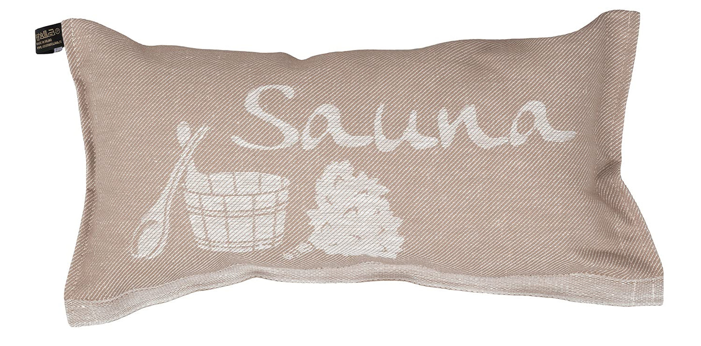 JOKIPIIN | 1 x Favorite Sauna Pillow Travel Pillow | Design: Sauna | Dimensions: 40 x 22 cm, Linen/Cotton | Certified pollutant-tested Ökotex 100 | Made in Finland (Beige/White)