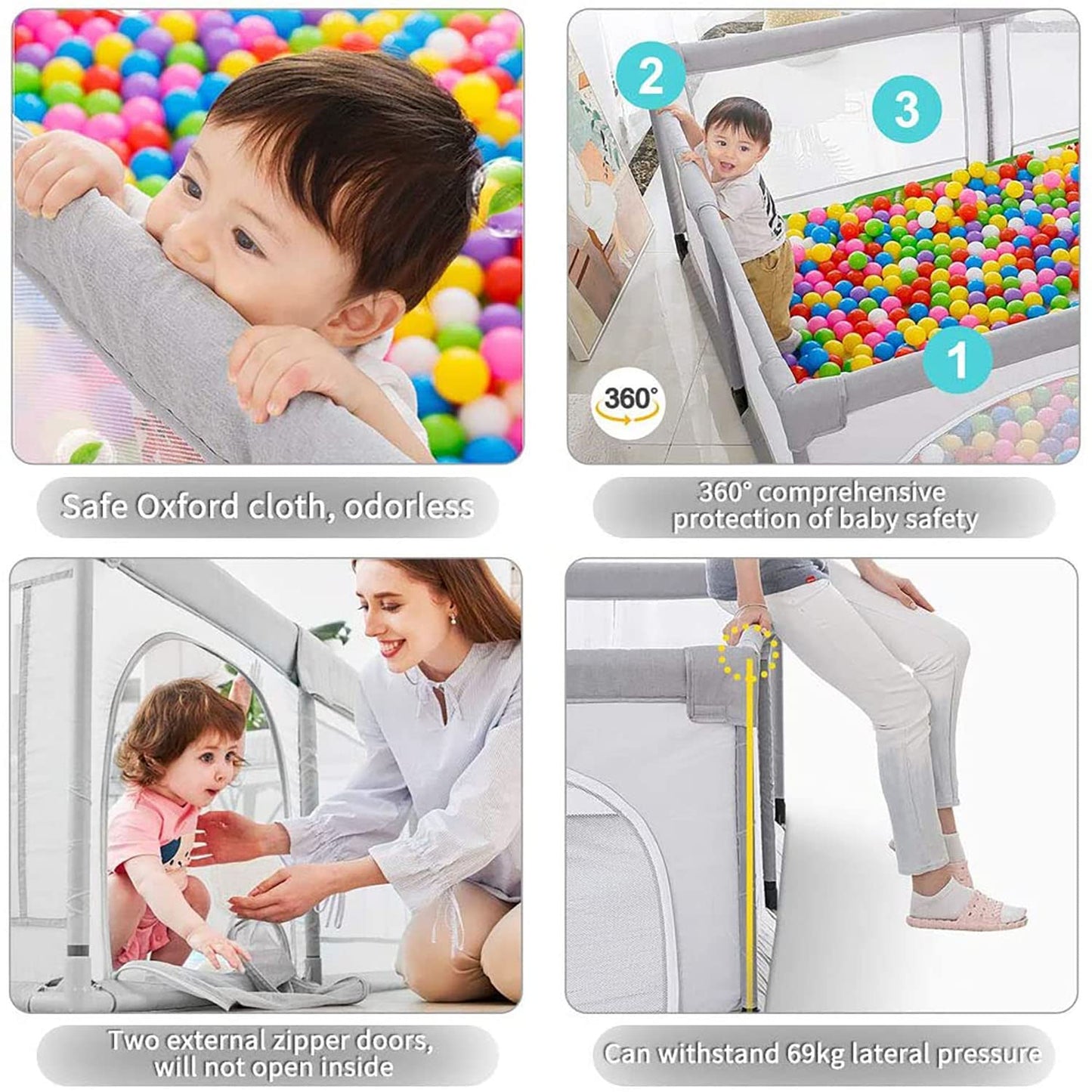EAQ Baby Playpen 150x180cm Play Yard Safety Playground with super soft, breathable mesh, Children's Fence for Infants Toddlers