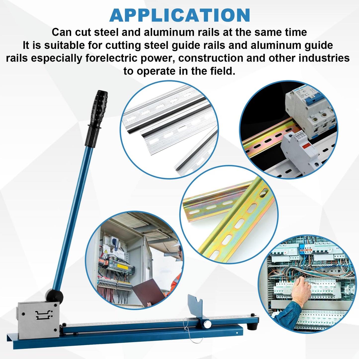 MXBAOHENG DIN Rail Cutter Double Hole Rail Cutting Machine with Ruler for cutting Steel/Aluminum Rail (blue)