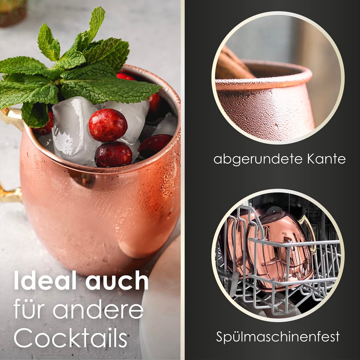 Beyond Moscow Mule Cup Set Copper Cups - Copper cups with straws & gift box I Moscow Mule Copper Cup set with traditionally smooth surface as a gin cup & for cocktails (4-piece set)