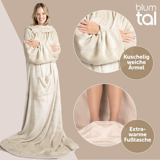 Blumtal sleeved blanket unisex - cozy blanket with sleeves - OEKO-TEX certified sleeve blanket with foot pocket - sleeve blanket for women & men - adult blanket with arms in various colors