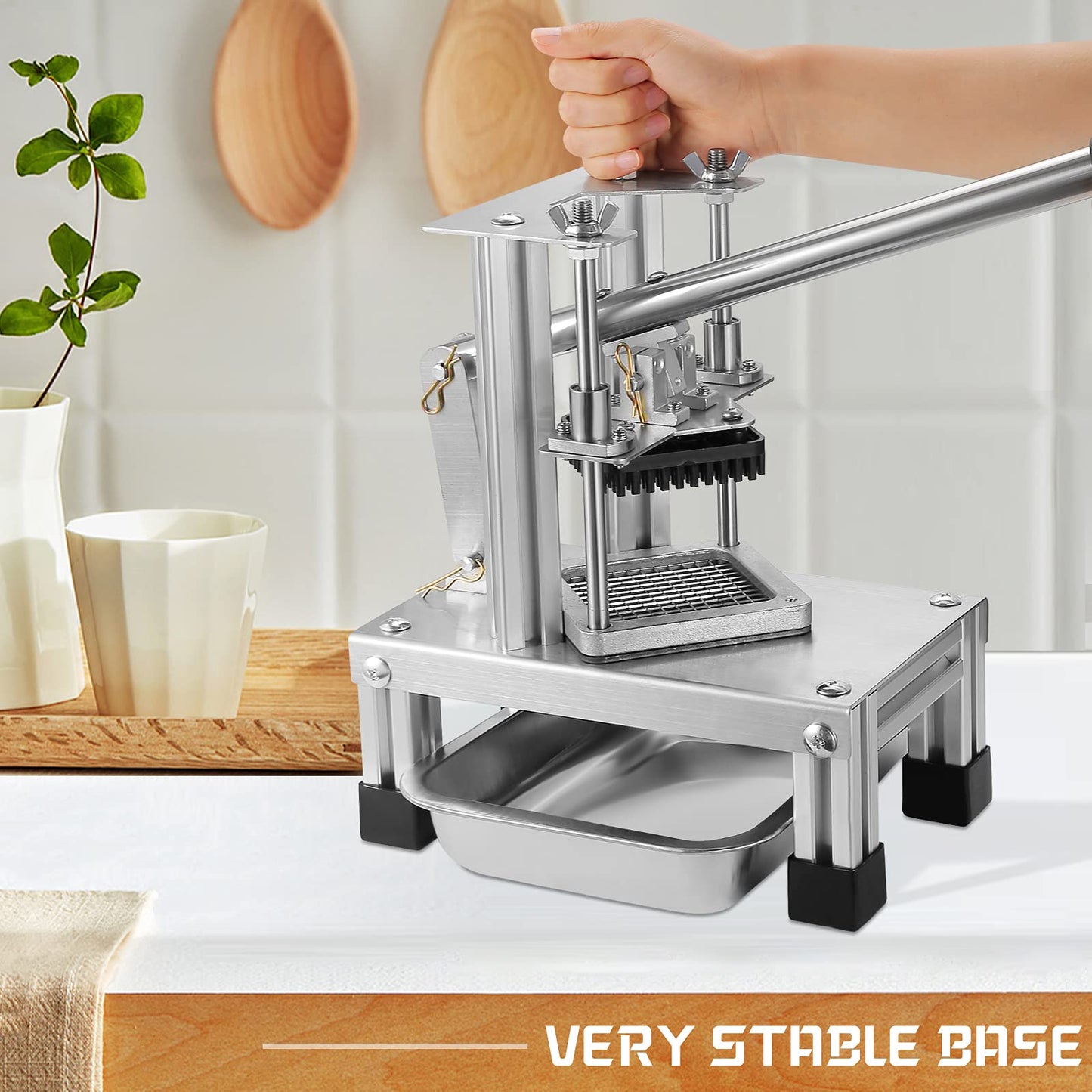 InLoveArts Professional Potato Cutter for potatoes and vegetables, with stainless steel blades in sizes 1/4 inch, 1/2 inch, 3/8 inch, and food plate.