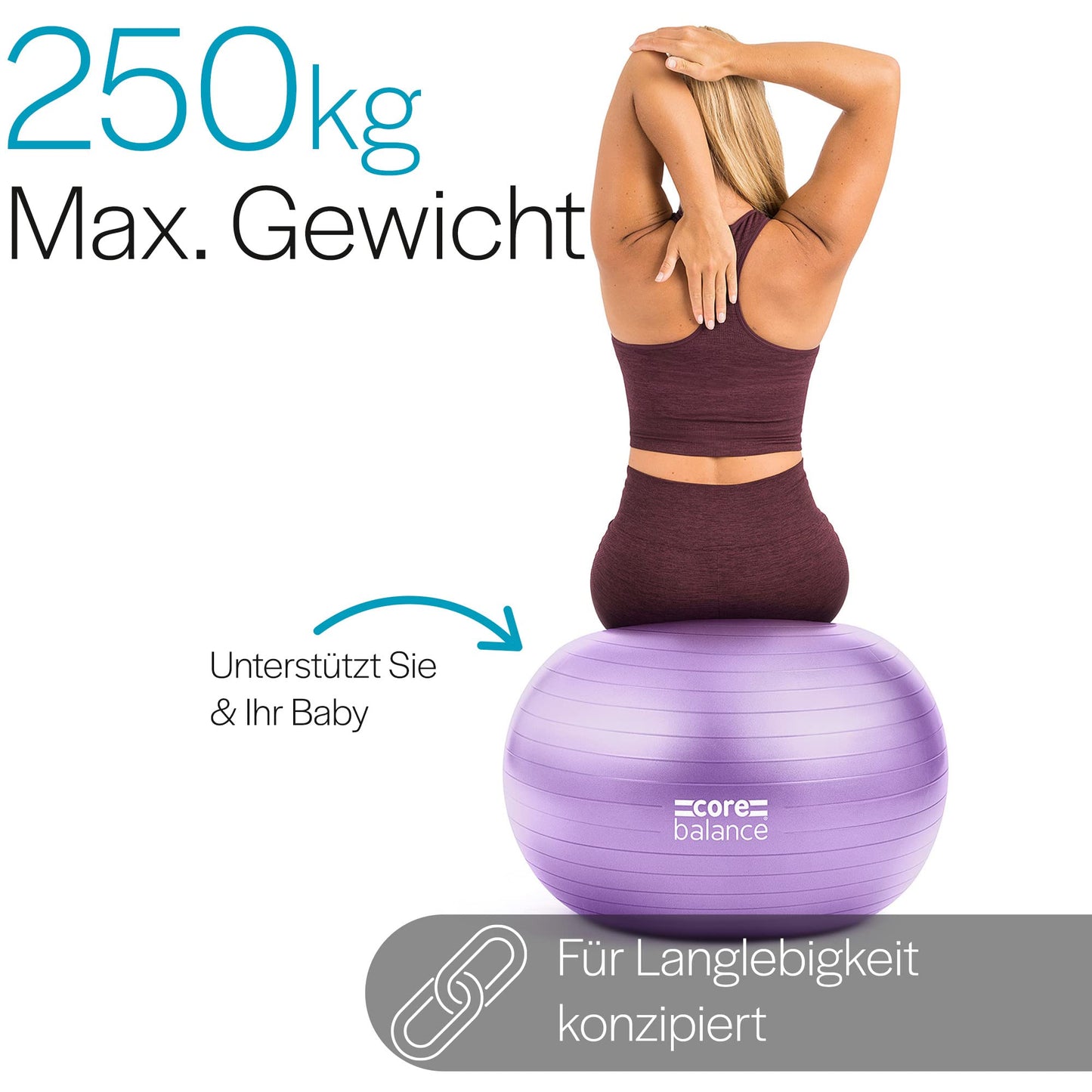 Core Balance, burst-resistant exercise ball - for fitness yoga pregnancy - 55cm 65cm 75cm 85cm - includes air pump.
