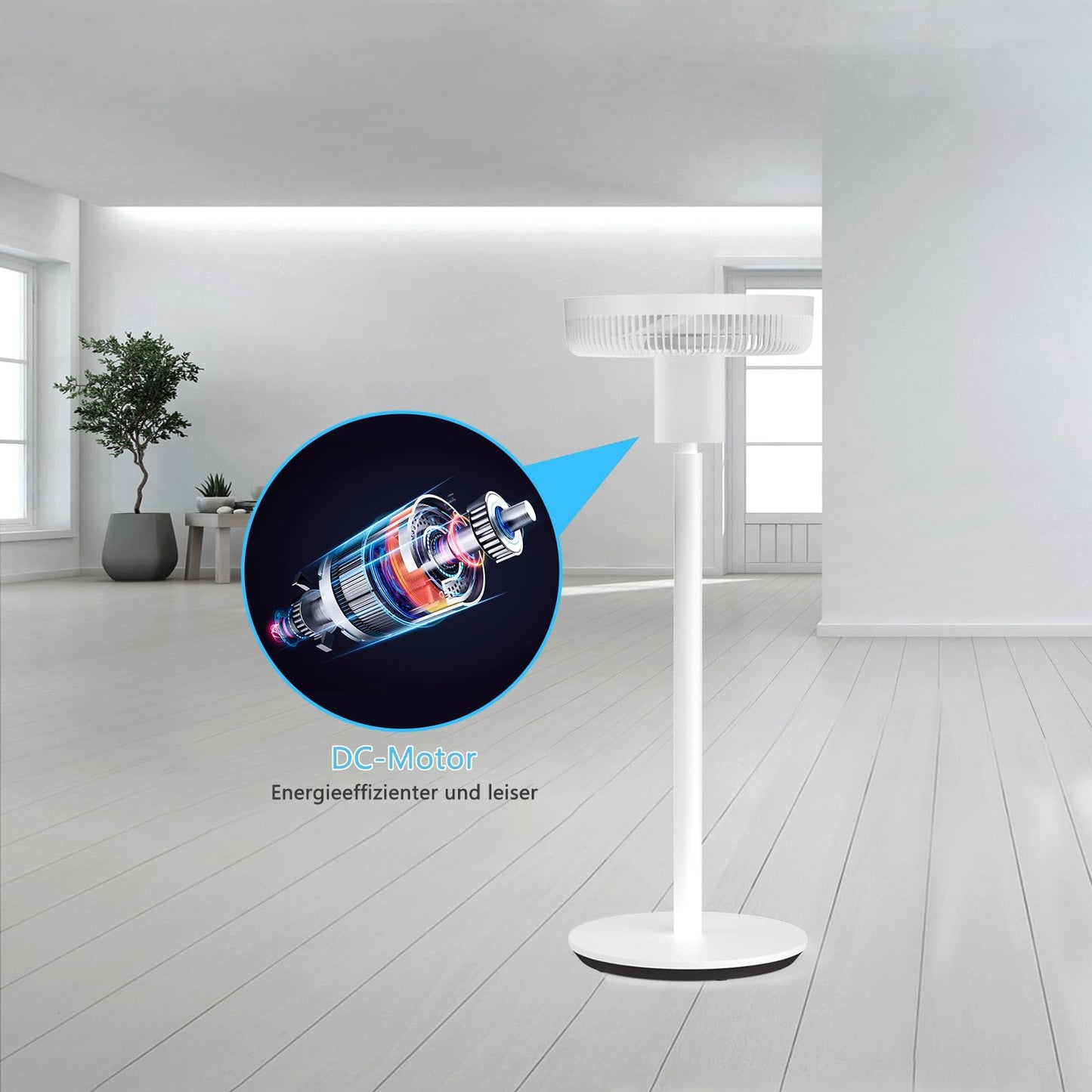 LeaderPro Stand Fan-12.8db Quiet with Remote Control, 8 Speeds, Adjustable Height, 120° Oscillation, 8H Timer, DC Motor Fan for Bedroom, Living Room, Kitchen, White