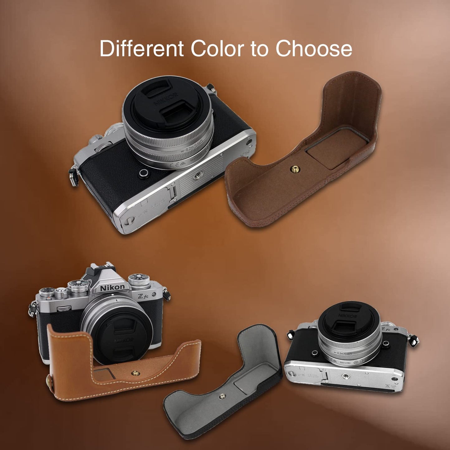 Rieibi Z fc Zfc camera bag made of PU leather with strap for Nikon Z fc Zfc 28 mm f/2.8 SE, 16-50 mm f/3.5-6.3 lens.