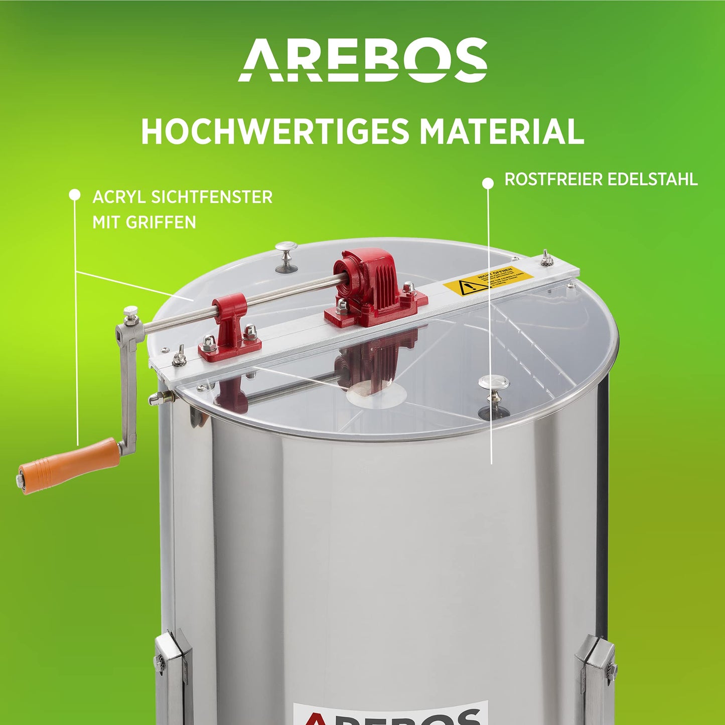Arebos Premium Manual Honey Extractor | 4 Frame | Tangential Stainless Steel Extractor | Honey Extractor with Lid | Beekeeping and Beekeeper Accessories