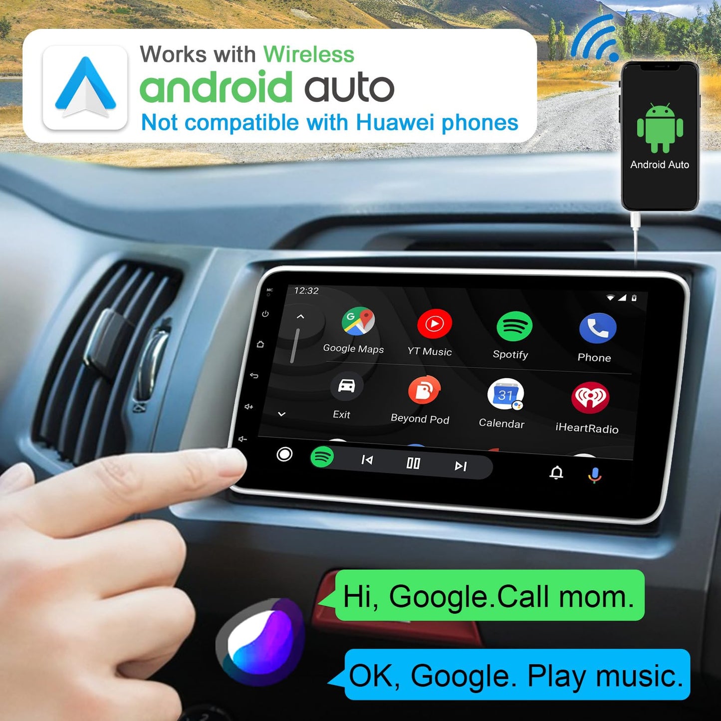 Android 12 car stereo with navigation 10.1 inch screen Built-in DAB+ Wireless Android Auto & Wireless Carplay 1 Din car radio Touch Display with Bluetooth 8 Core 2G+32G WiFi 4G GPS RDS AM Rearview camera
