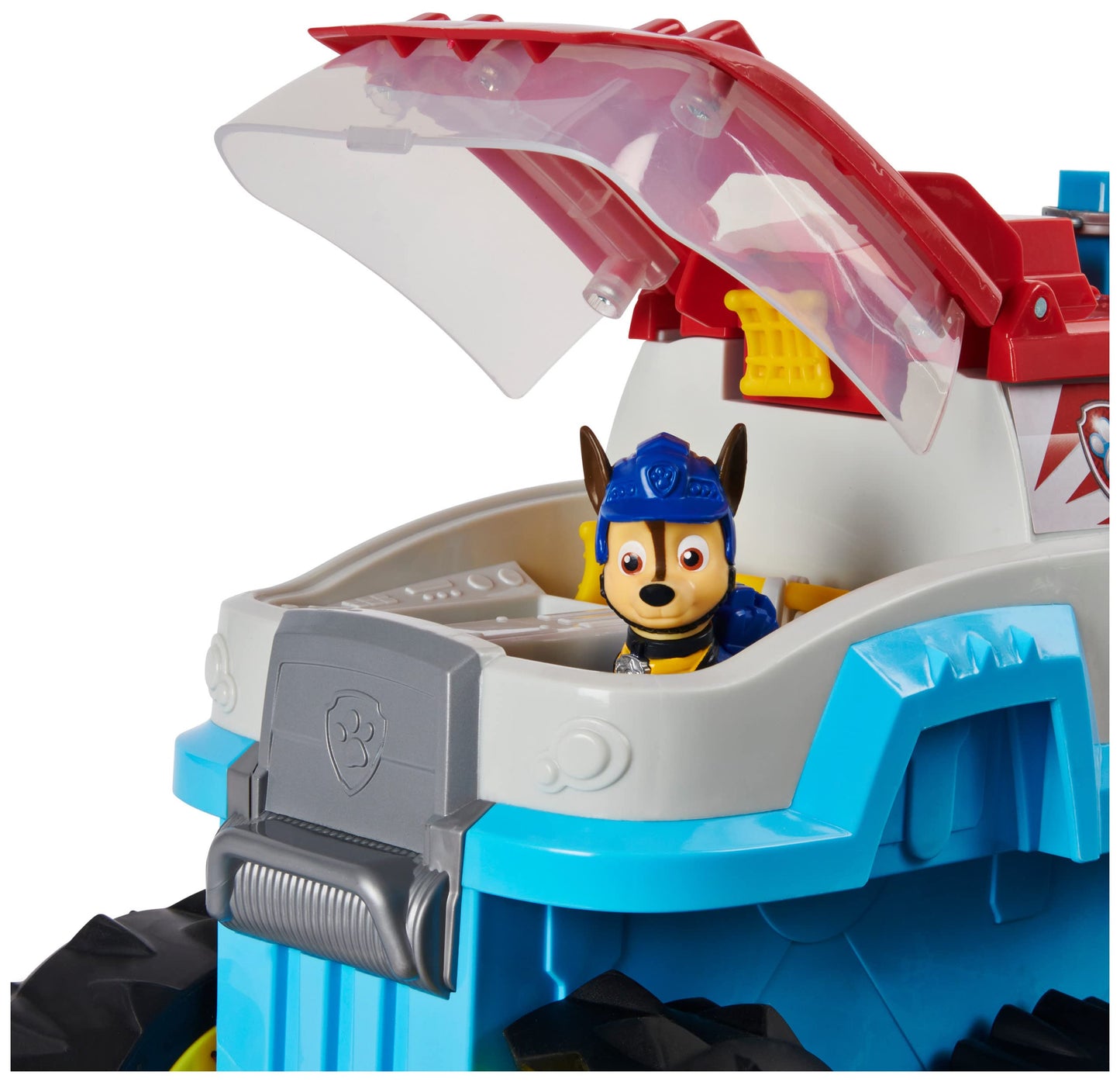 PAW PATROL Dino Rescue Dino Patroller team vehicle with motorized drive, Chase figure and large dinosaur, for ages 3 and up, battery-operated, with sound effects and room for basic vehicles.