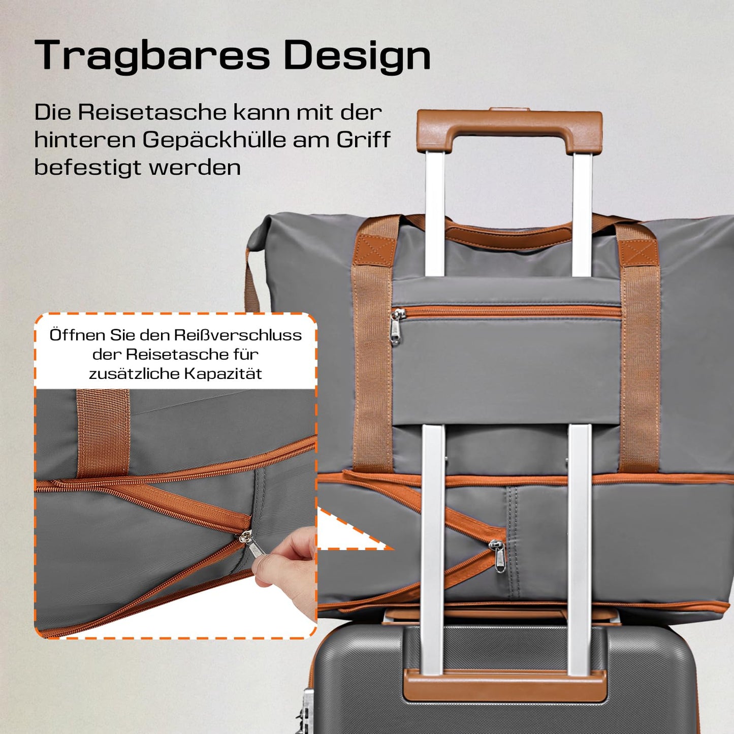 Joyway 5-piece luggage set made of ABS hard shell material. Expandable trolley set with 4 wheels and TSA lock. The luggage set includes 1 travel bag and 1 toiletry bag in grey.