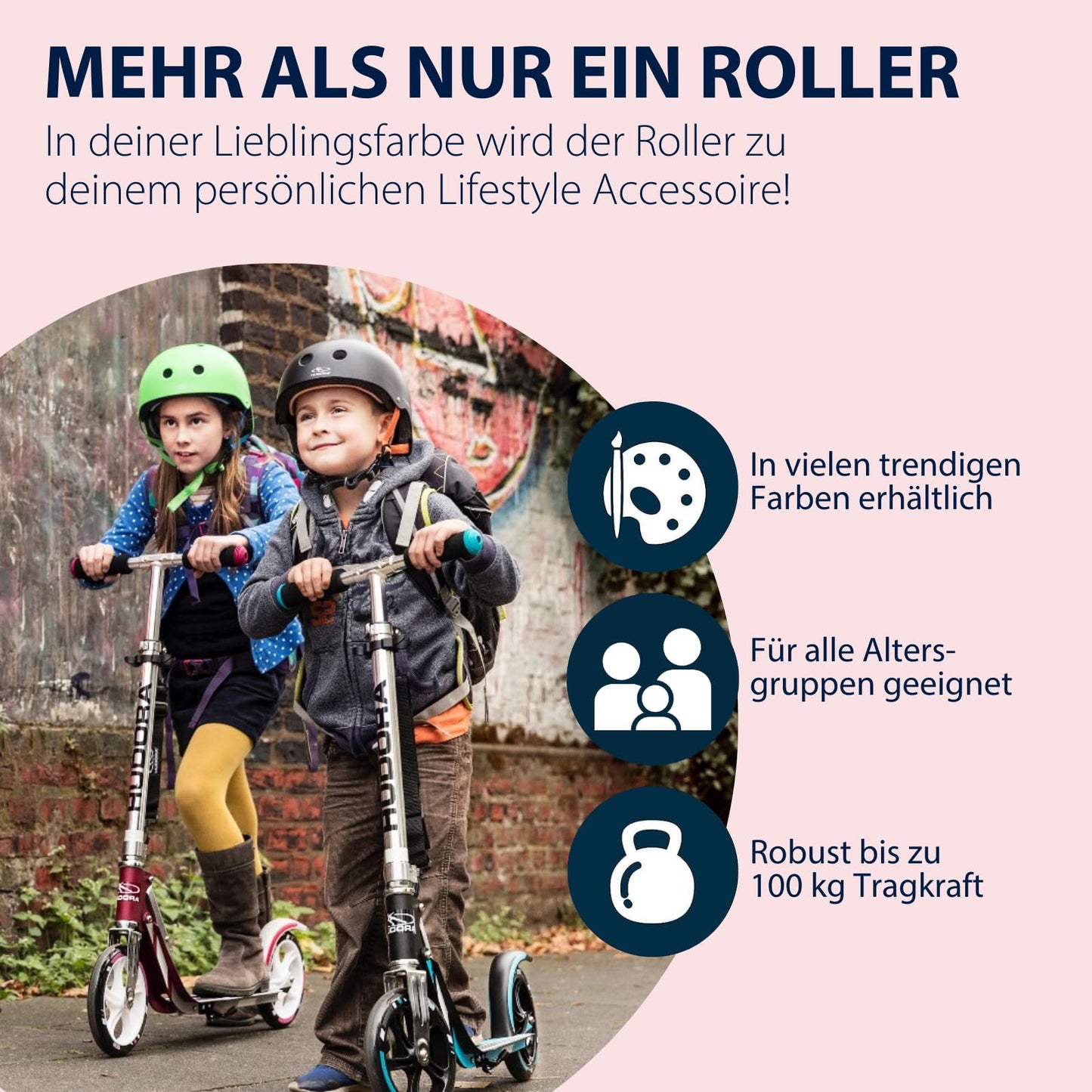 HUDORA BigWheel 205 Scooter - Stable aluminum scooter - Height-adjustable & foldable city scooter with stand - Sporty scooter for kids & adults up to 100kg.