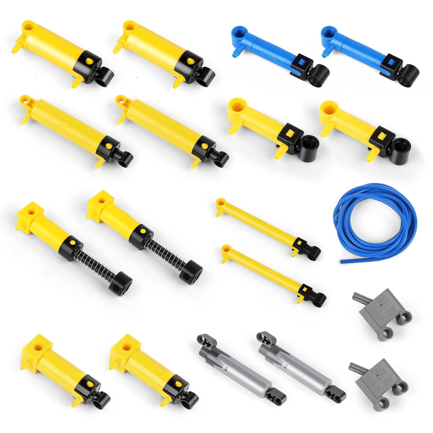 Mould King Pneumatic Kits with 10 types of pneumatic cylinders, MOC air pump piston pressure rods, 19-piece pneumatic accessory set suitable for crane truck/vehicle building block models.