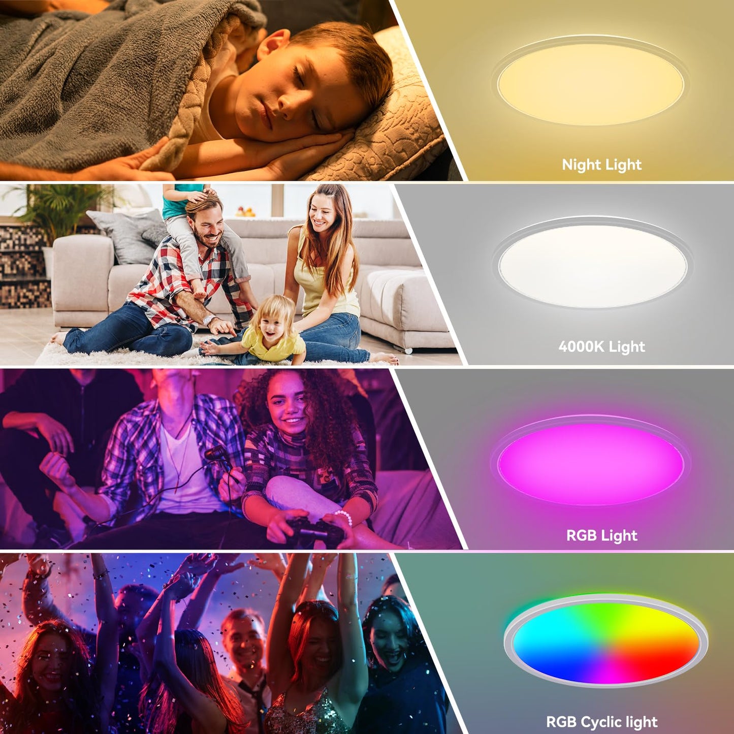 Pleasure 42cm LED ceiling light dimmable with remote control, 32W 4000K/RGB ceiling lamp color changing LED panel with night light, ultra-thin round LED lamp for children's room bedroom kitchen living room balcony.