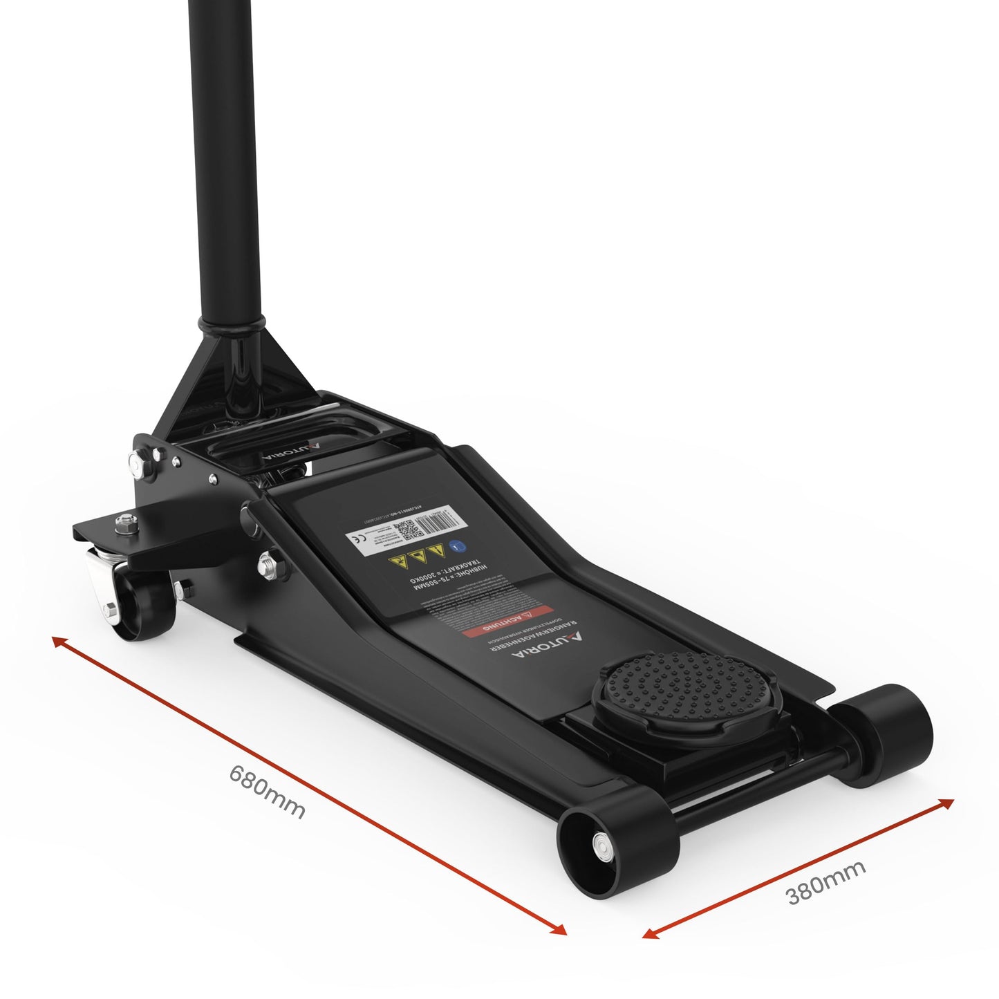 3T hydraulic jack - Low-profile floor jack with 2X rubber pad & dual piston - Quicklift from 75 mm lifting height - for cars, vehicles & SUVs - up to 3 tons lifting capacity - professional jack.