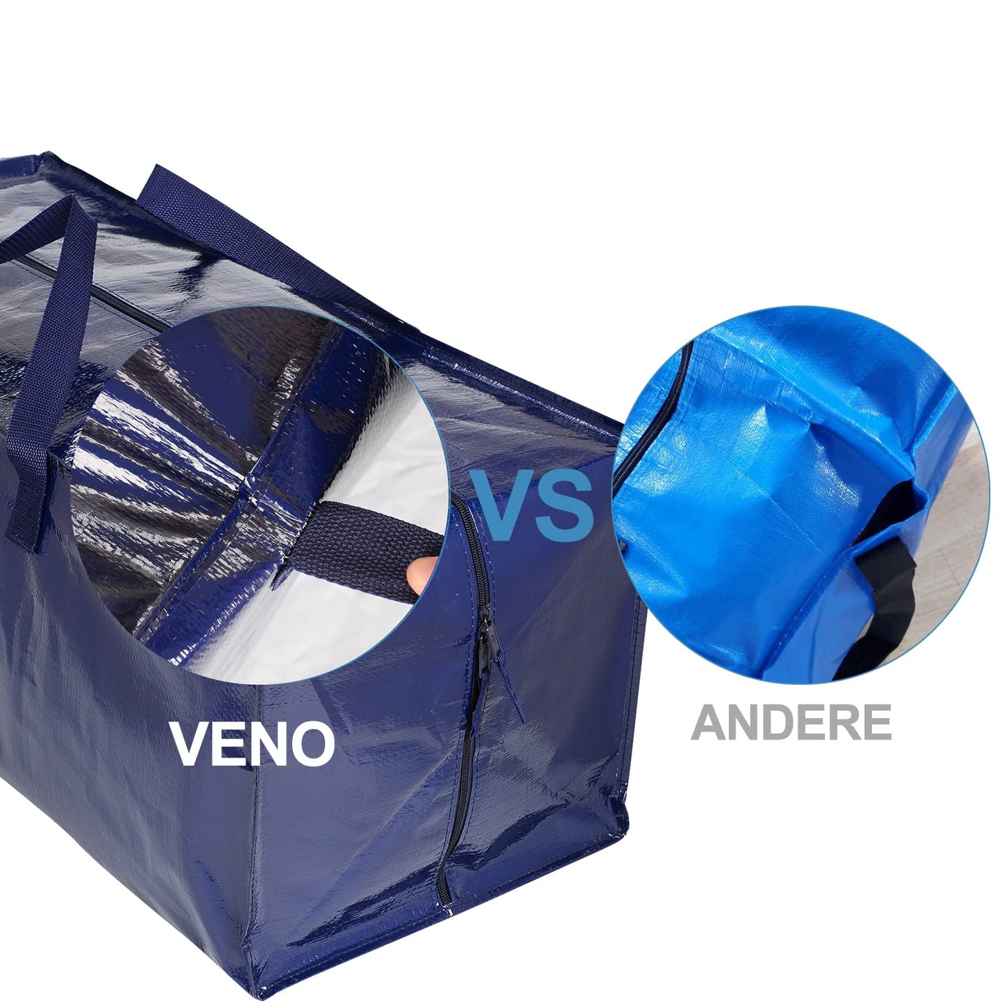 VENO 87-liter extra large moving bags with backpack straps, moving helpers, sturdy handles and zippers, clothes storage, laundry bags, reusable and sustainable (Blue, 10-pack)