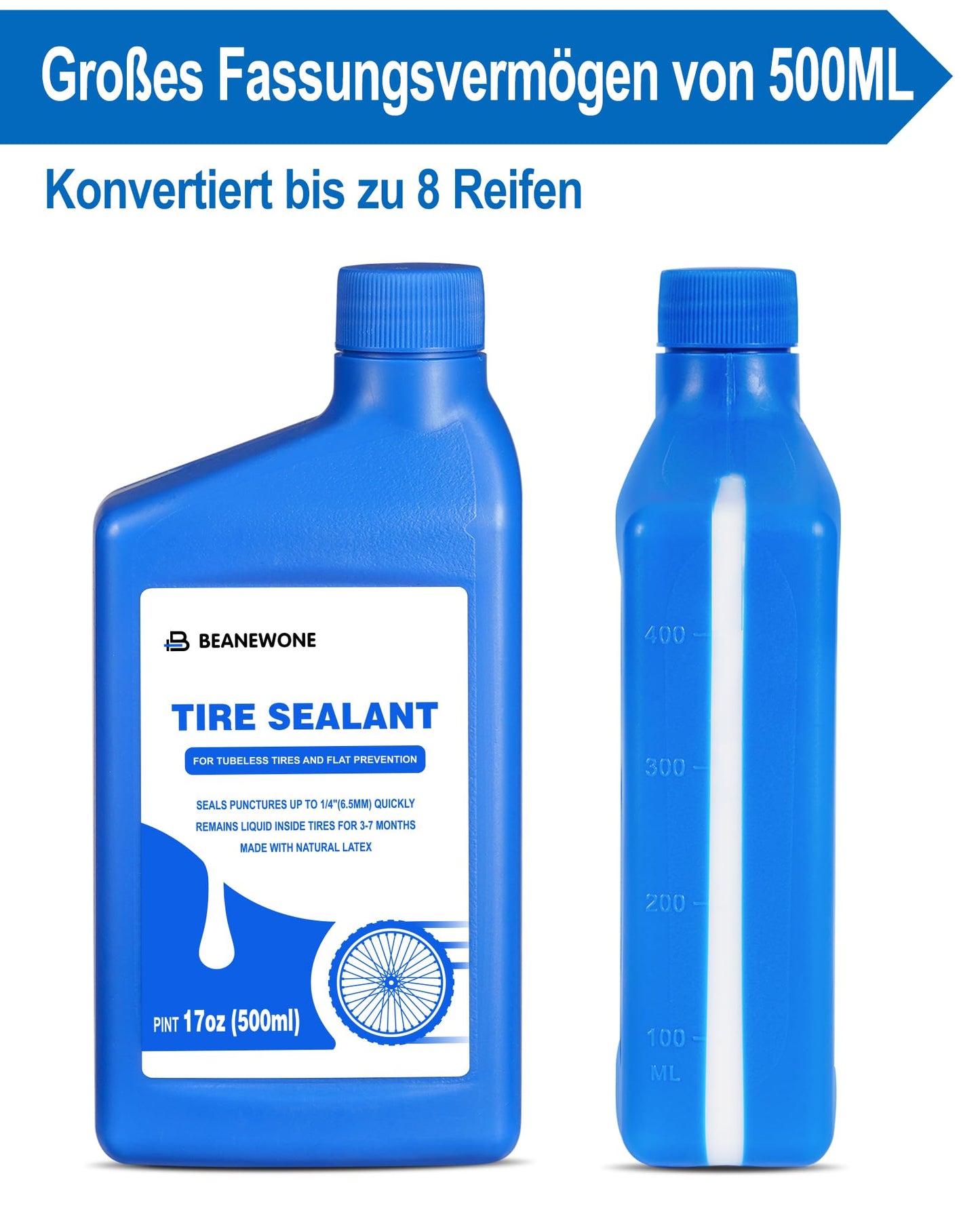 Beanewone tubeless sealant, 500ml tubeless milk and tubeless syringe for direct injection of long-lasting sealant into MTB and road bike tires.