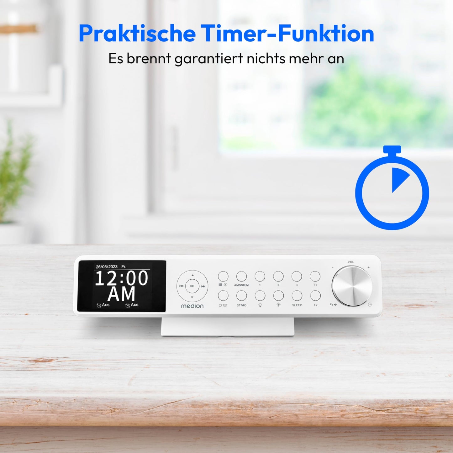 MEDION P66750 Kitchen under-cabinet radio (DAB+ kitchen radio, PLL FM radio, dimmable TFT color display, cooking timer, Bluetooth, LED strip, including mounting material) white