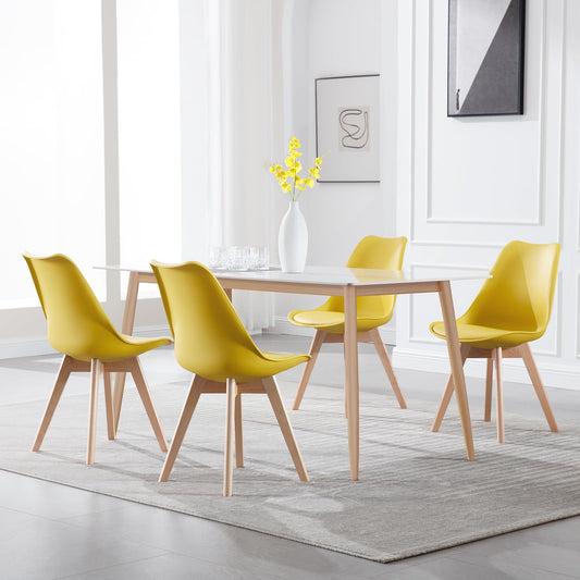 WOLTU Dining Chairs Set of 4, Scandinavian Kitchen Chairs, Retro Design, Seat Upholstered in Faux Leather, with Solid Wood Legs, up to 150 kg load capacity, Yellow