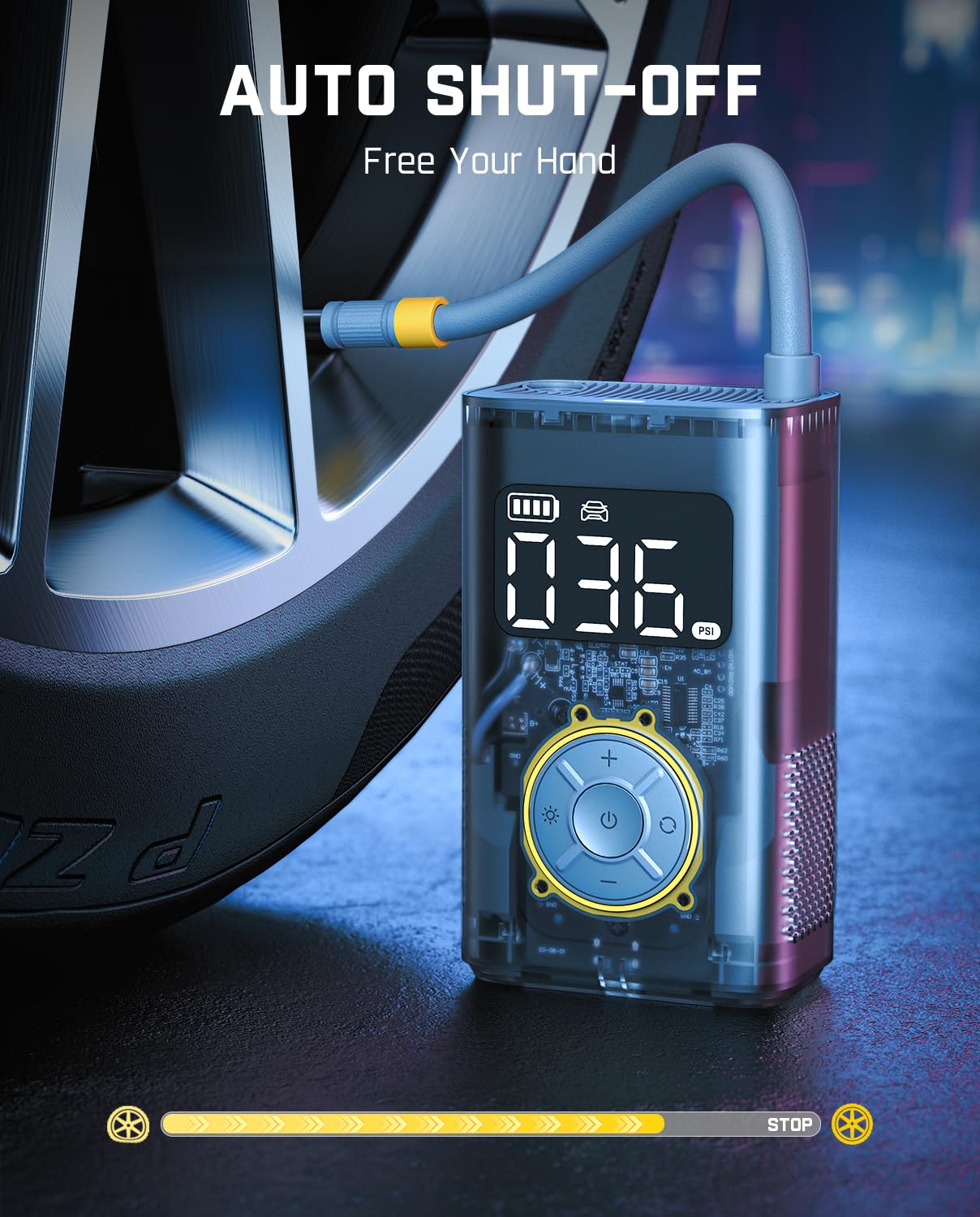 Fanttik X9 Pro Portable Electric Air Pump, 1 Min Fast Inflation Electric Compressor, 10.3 BAR/150 PSI Air Compressor with LED Light for Bike, Car, Motorcycle, and Ball - Mechanical Gray