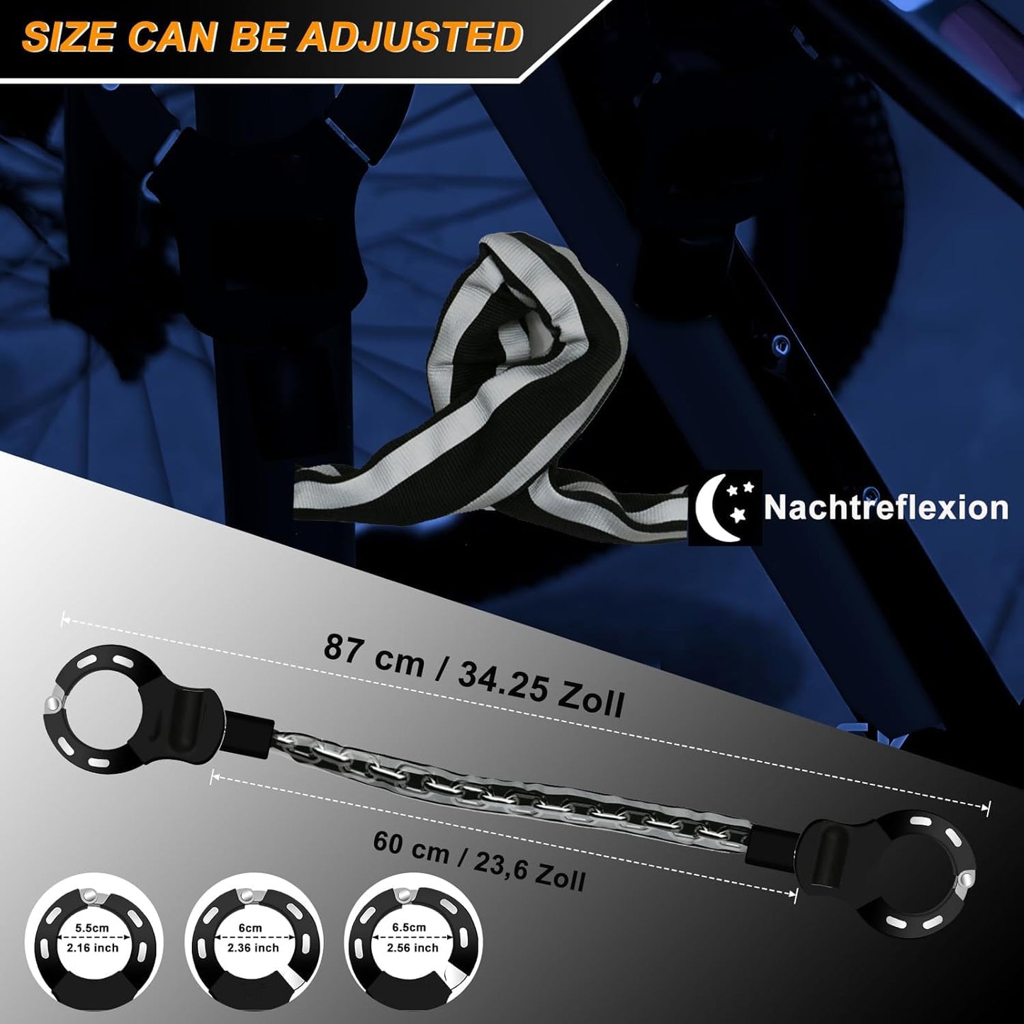 E Scooter Lock | 8mm Thick Chain Lock | Bike Lock | E Roller Lock High Security | Handcuff Lock with Case | Locks for Scooter Roller/Stroller/E-Bike